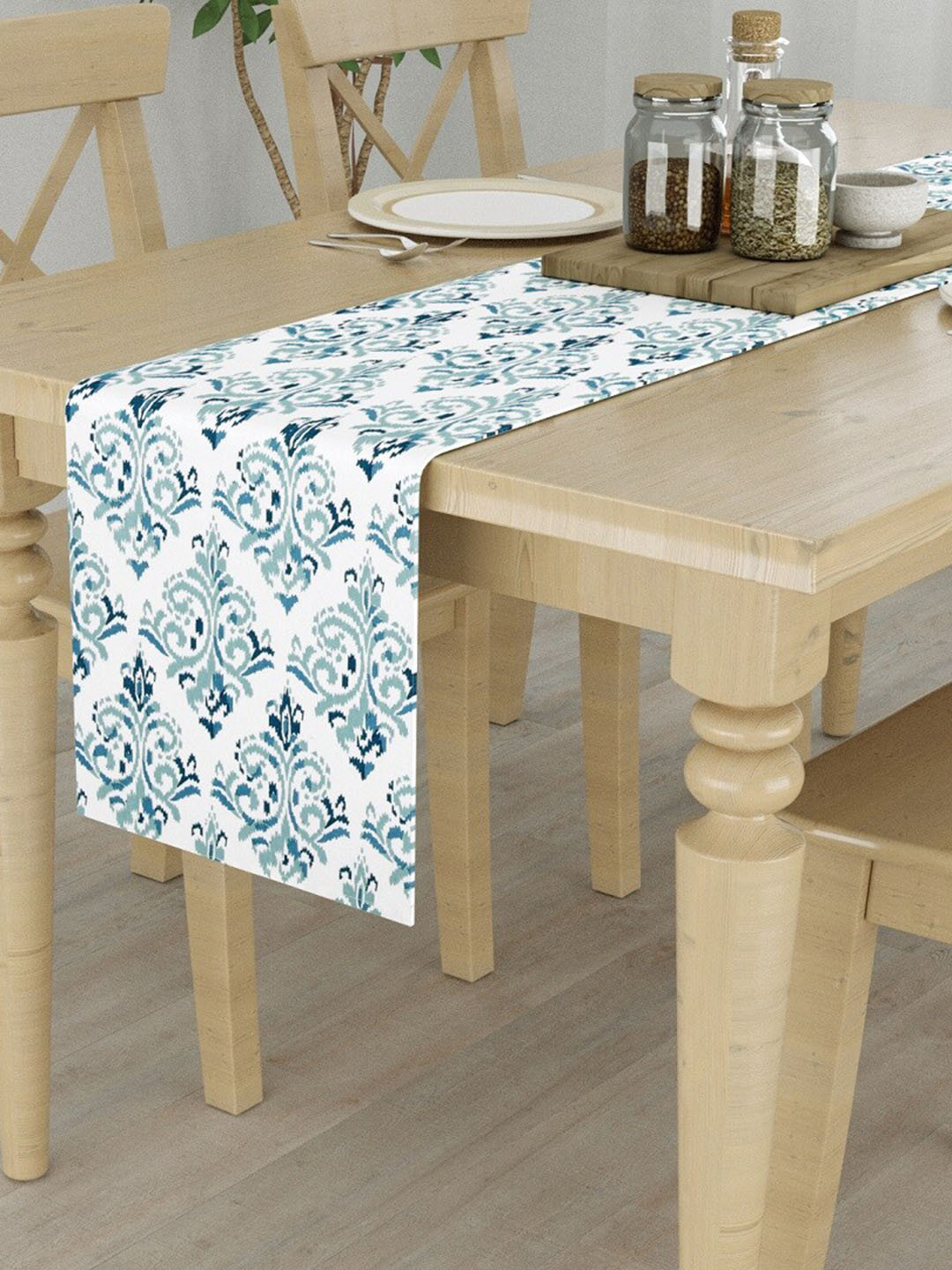 

HOMEMONDE Blue Printed Pure Cotton 6-Seater Runner