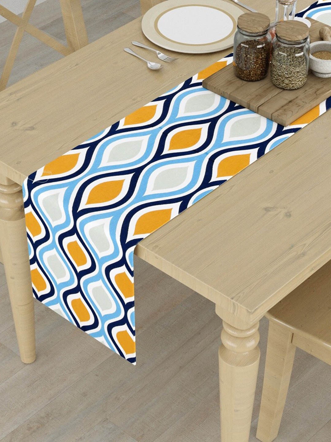 

HOMEMONDE Blue & Orange Printed Pure Cotton 4-Seater Runner
