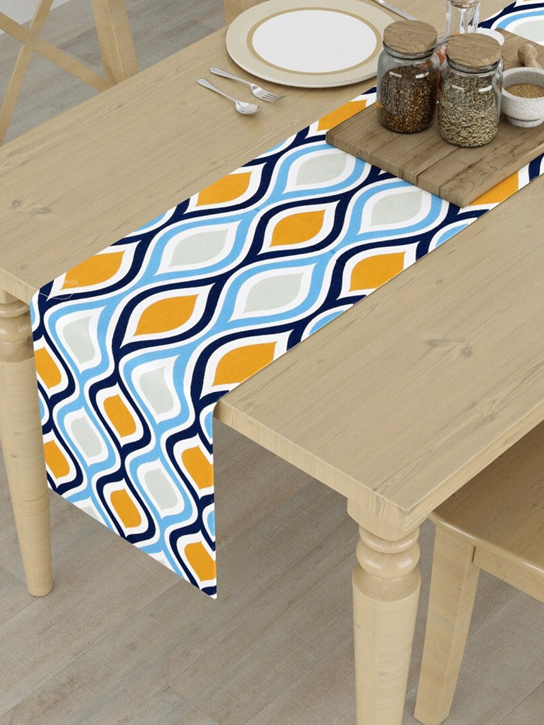 

HOMEMONDE Blue Printed Pure Cotton 6-Seater Table Runners
