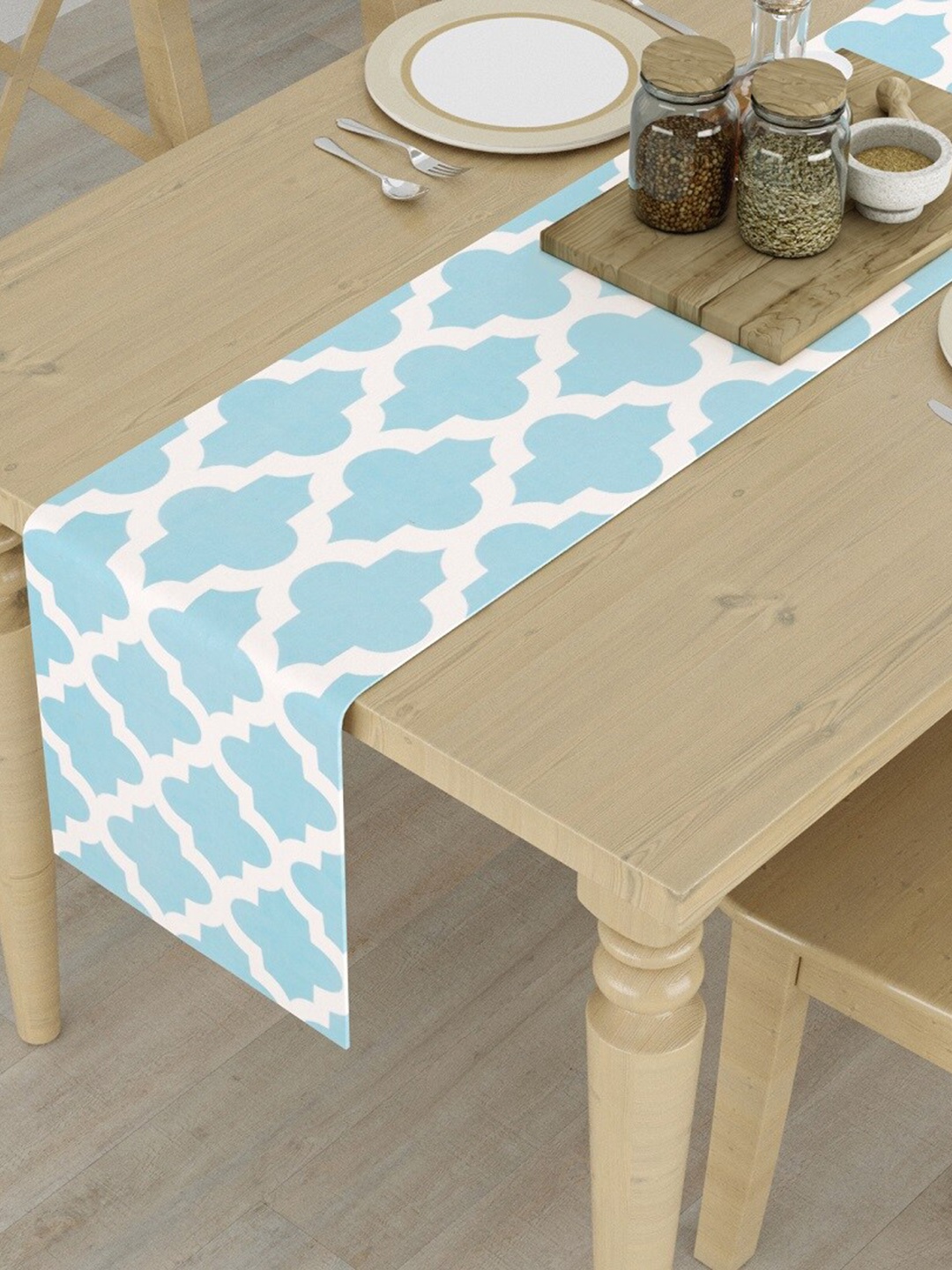 

HOMEMONDE Blue Printed Pure Cotton 6-Seater Table Runner