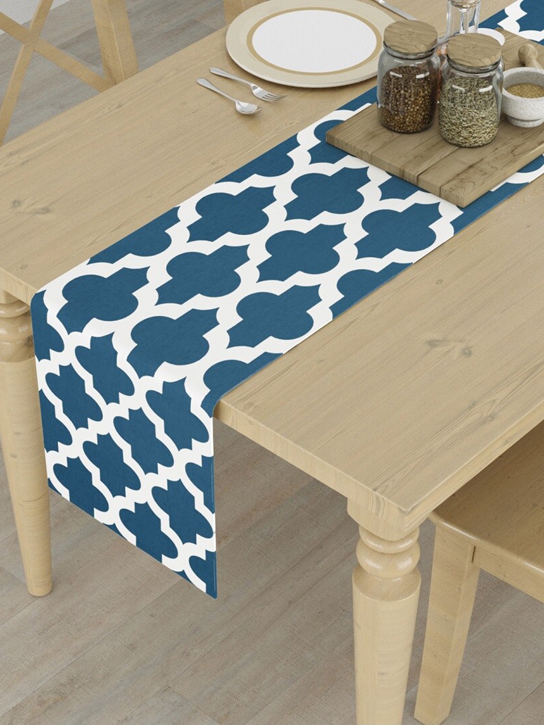 

HOMEMONDE Blue Printed Pure Cotton 6-Seater Table Runner