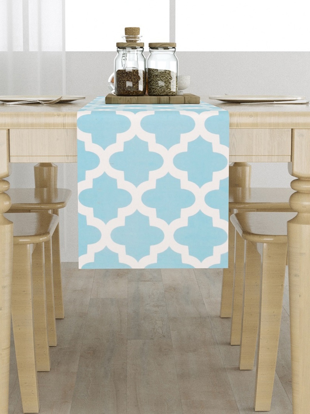 

HOMEMONDE Blue Printed Pure Cotton 4-Seater Table Runner