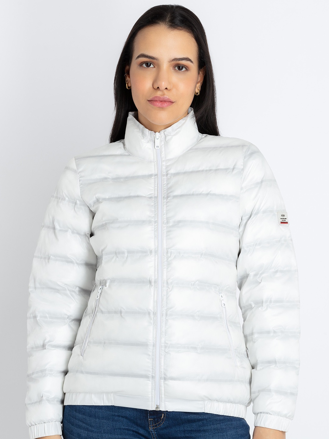 

Status Quo Mock Neck Crop Quilted Puffer Jacket, White