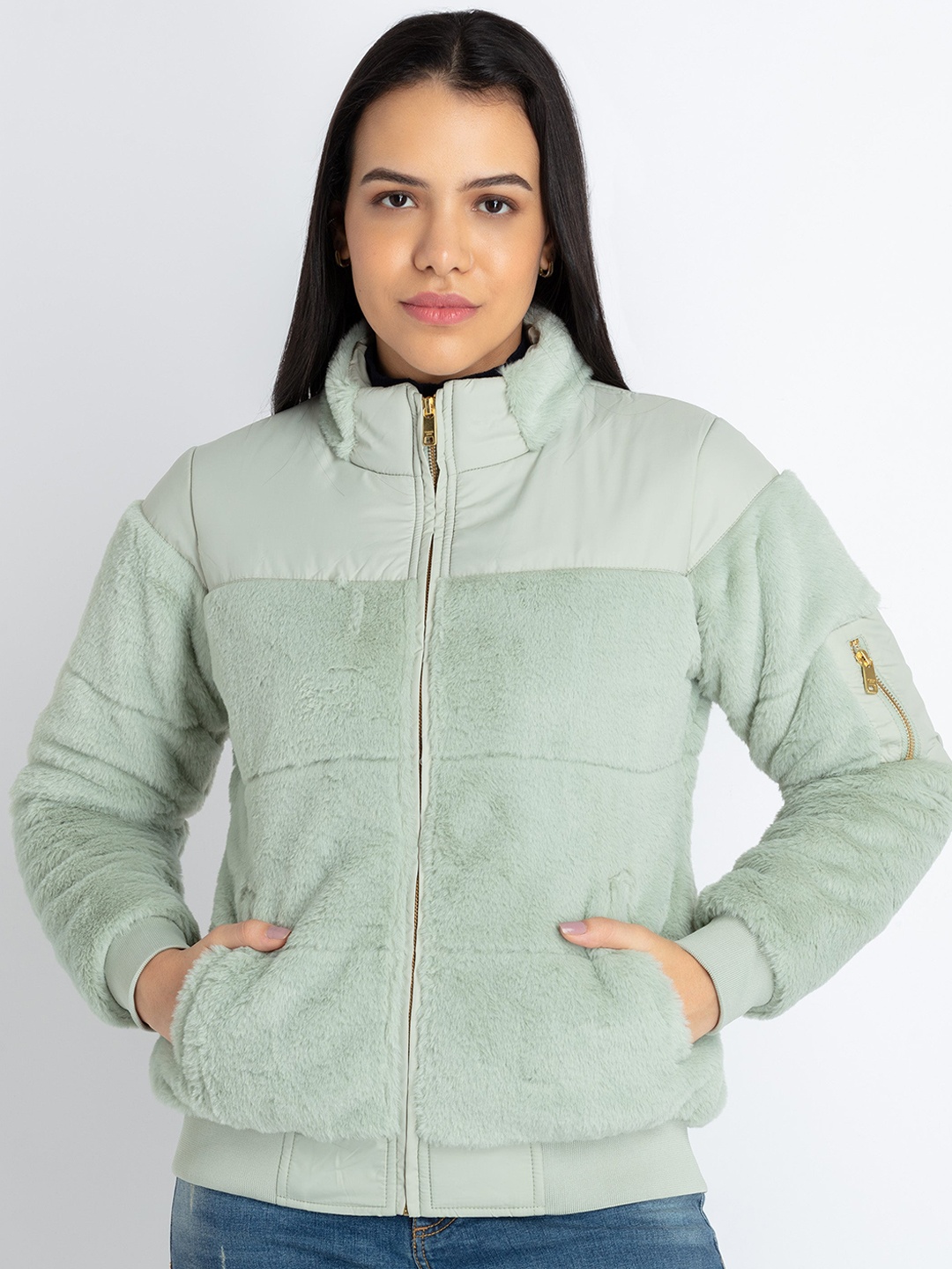 

Status Quo Faux Fur Trim Padded Jacket, Sea green