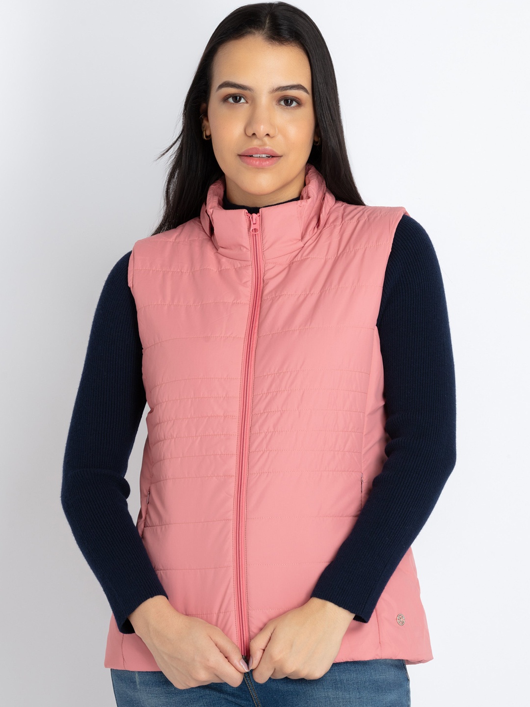 

Status Quo Mock Collar Padded Jacket, Pink