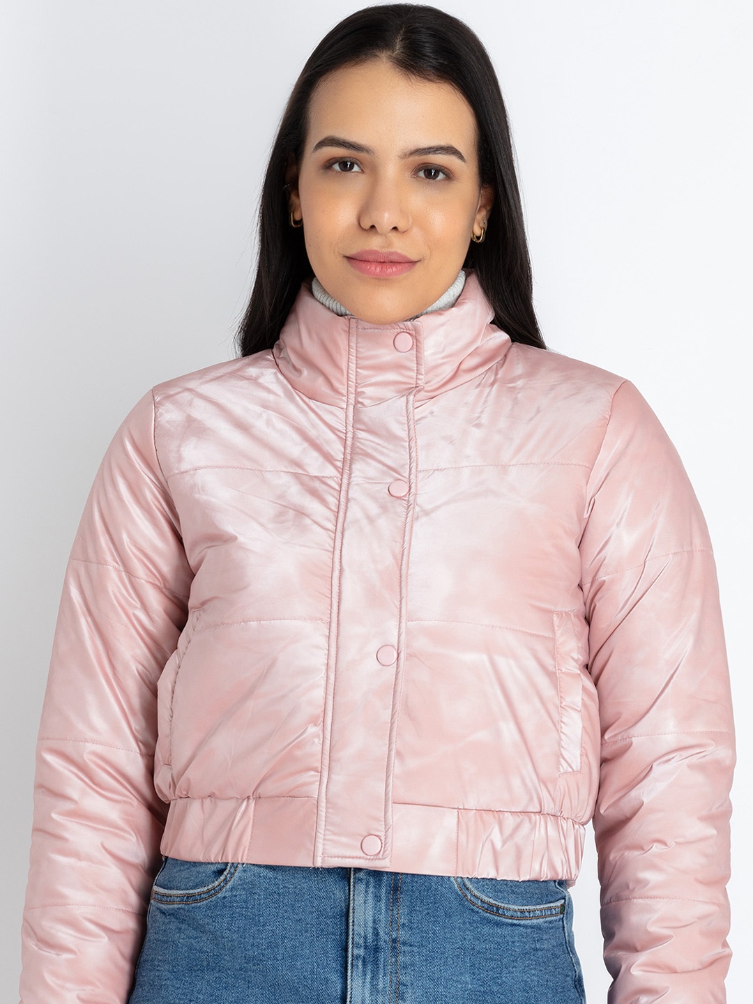 

Status Quo Stand Collar Padded Jacket, Pink