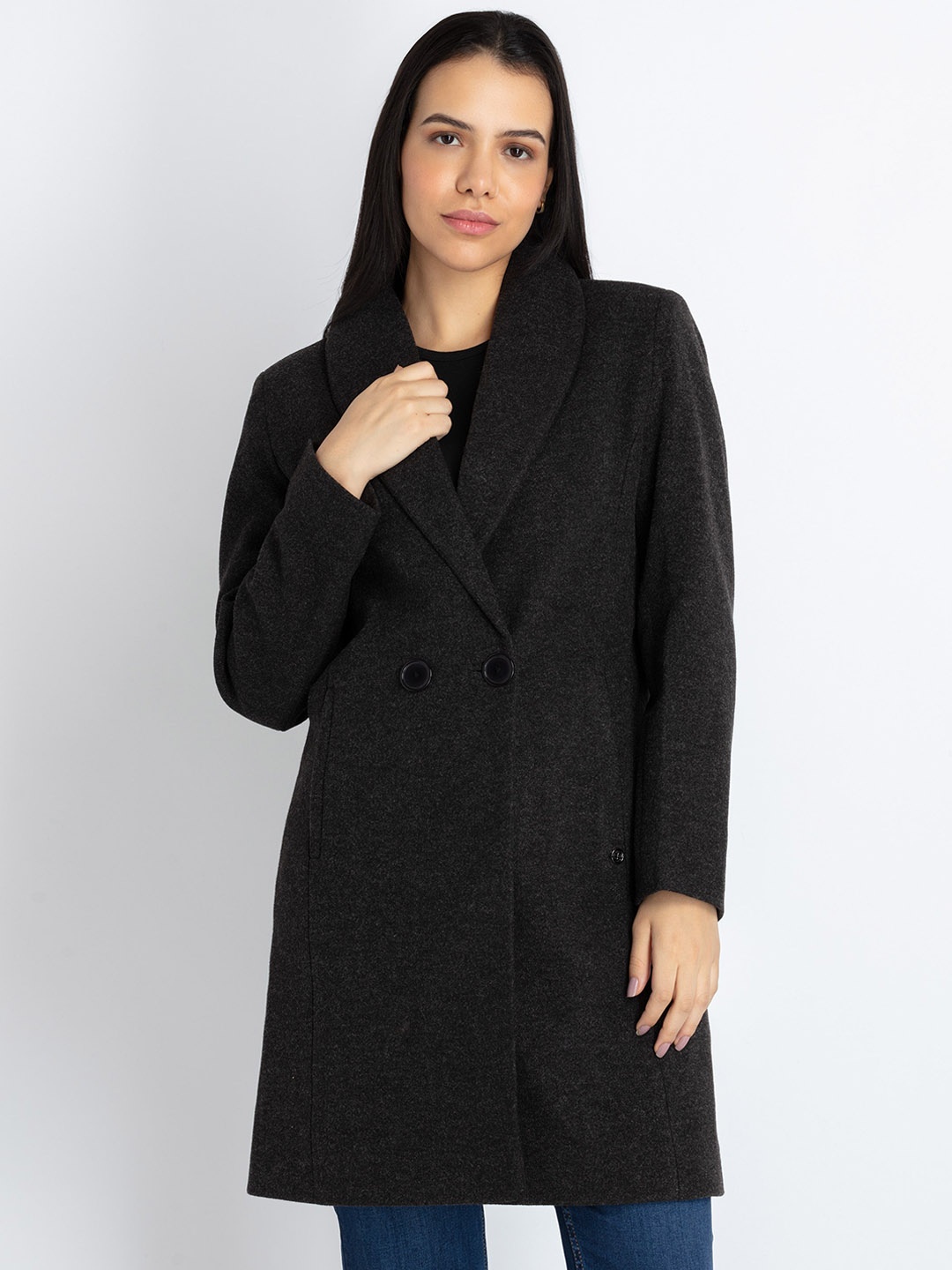 

Status Quo Shawl Collar Longline Overcoat, Black
