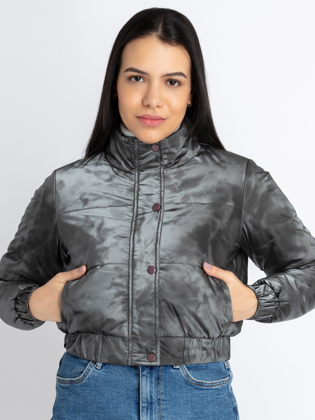 

Status Quo Stand Collar Padded Jacket, Grey