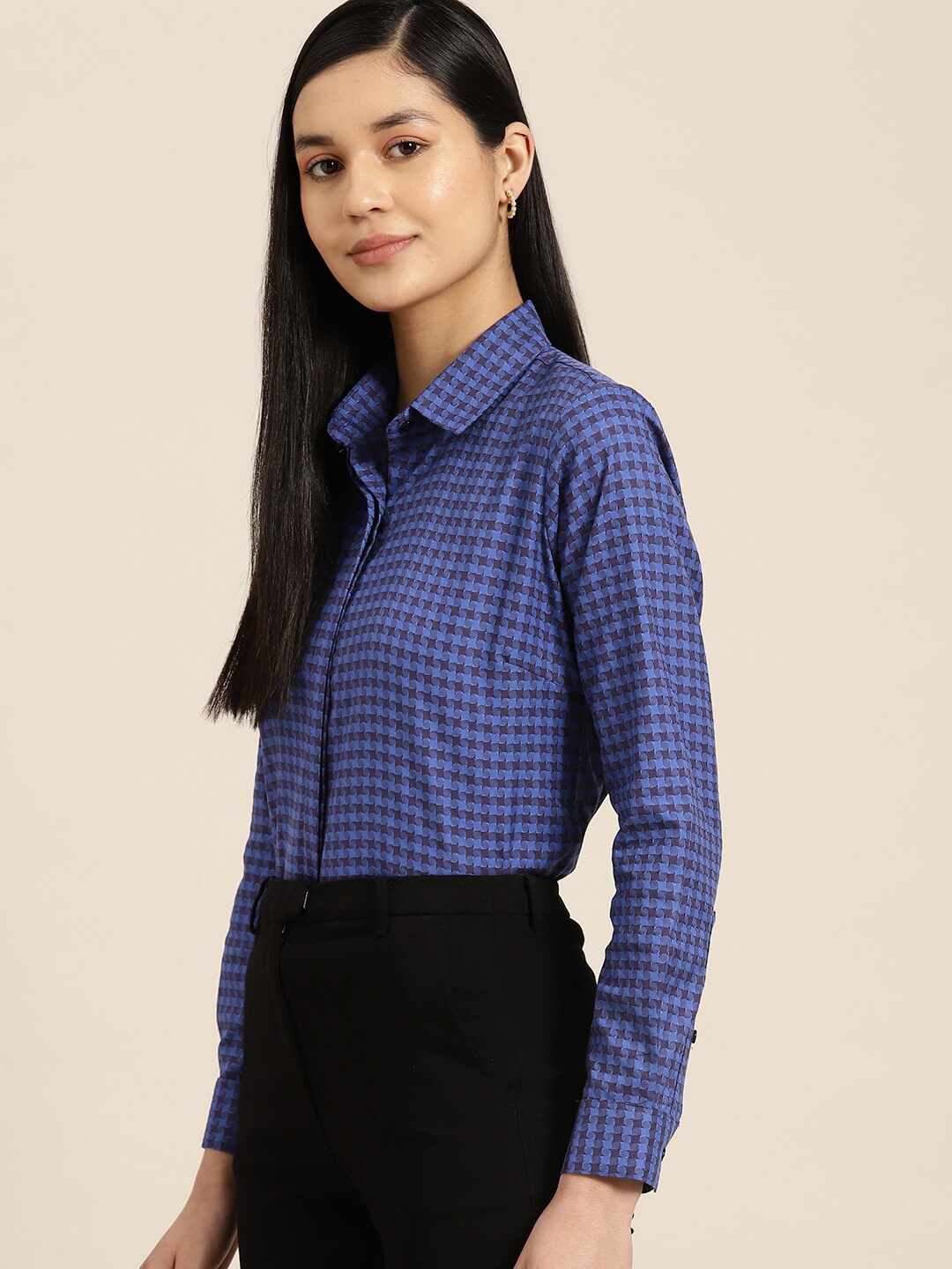 

Hancock Standard Micro Checks Cotton Formal Shirt, Blue