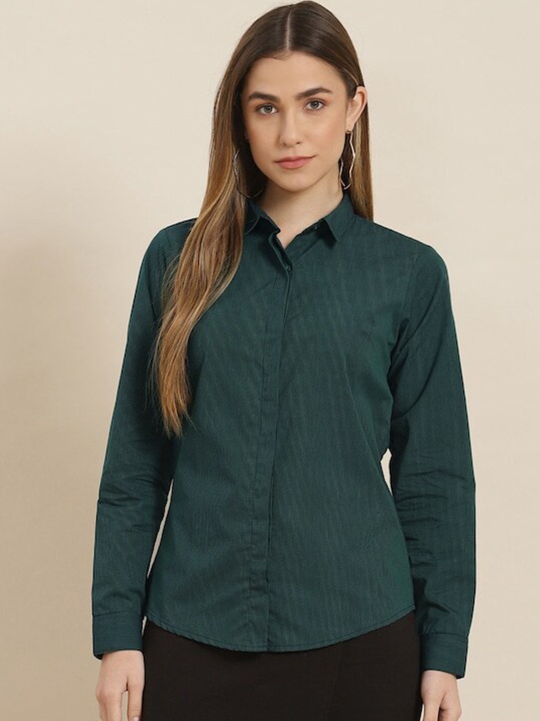 

Hancock Vertical Stripes Spread Collar Pure Cotton Formal Shirt, Green