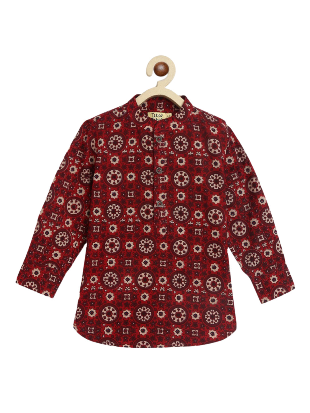 

Tiber Taber Boys Ethnic Motifs Printed Pure Cotton Straight Kurta, Red