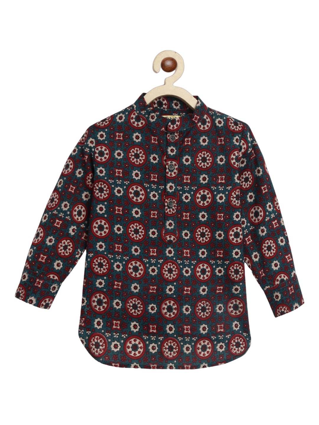 

Tiber Taber Boys Ethnic Motifs Printed Pure Cotton Straight Kurta, Green