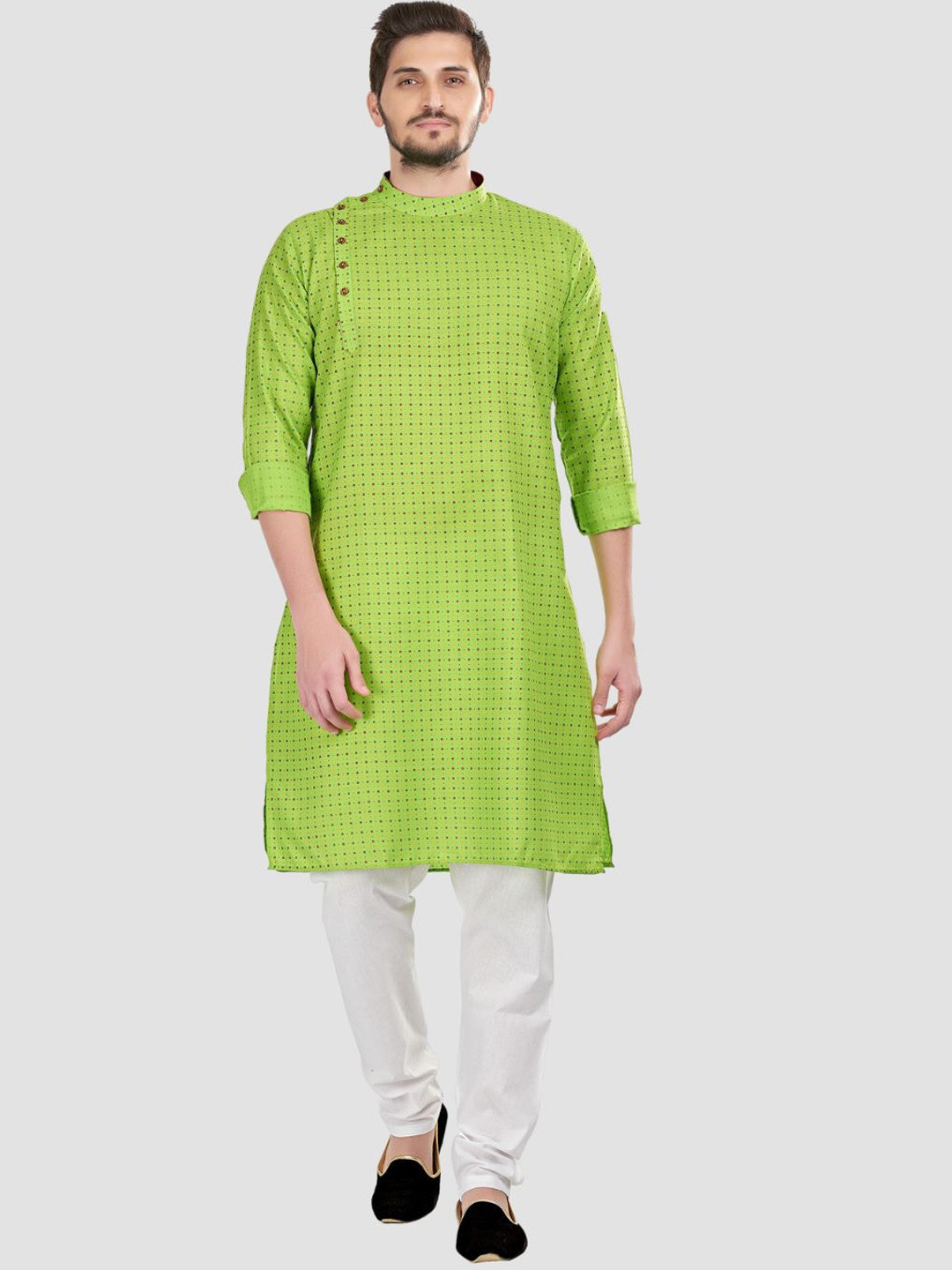 

SHIWAM ETHNIX Printed Band Collar Straight Kurta, Green