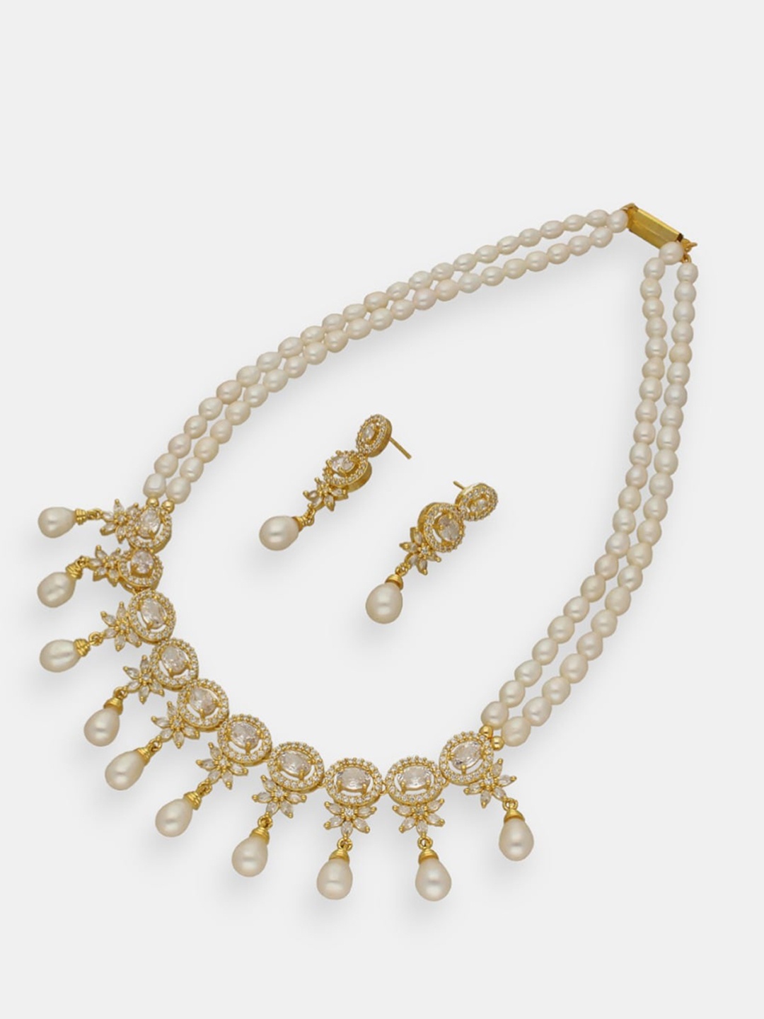

Sri Jagdamba Pearls Dealer Gold-Plated CZ-Studded & Beaded Jewellery Set
