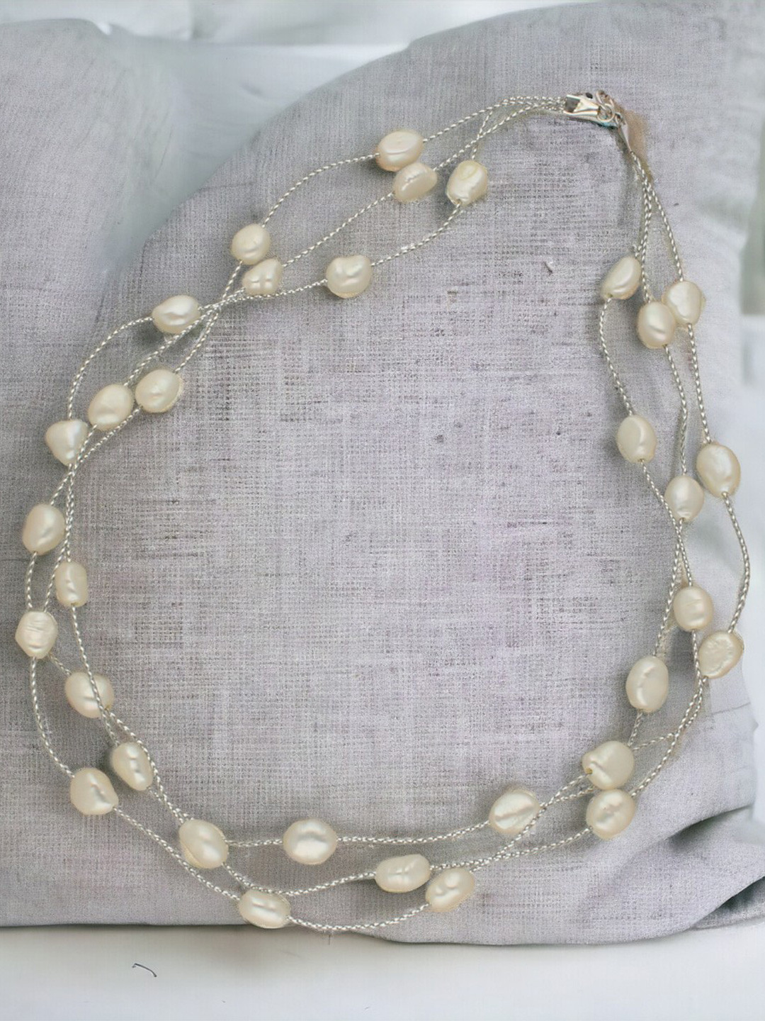 

Sri Jagdamba Pearls Dealer Gold Plated Splendor Pearl Beaded Layered Necklace, Silver