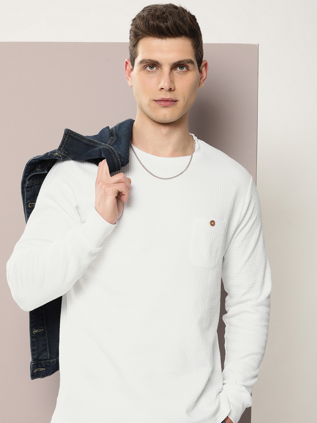 

DILLINGER Men Waffle Structure Self Design Regular Fit T-shirt, White