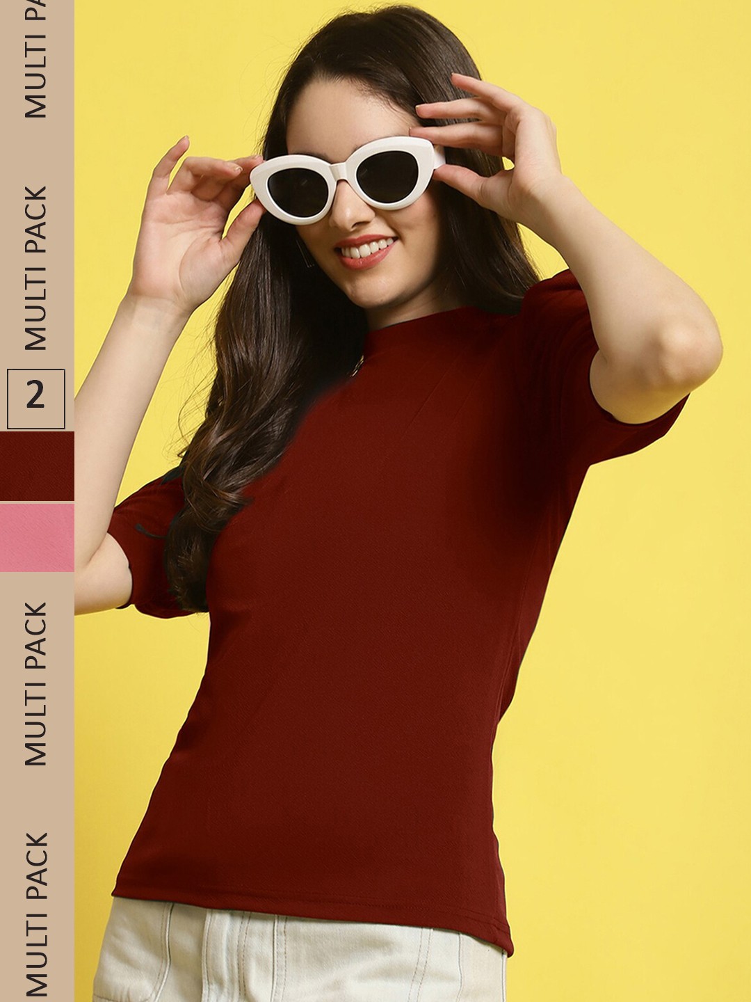 

Fabflee Pack Of 2 Peplum Top, Maroon