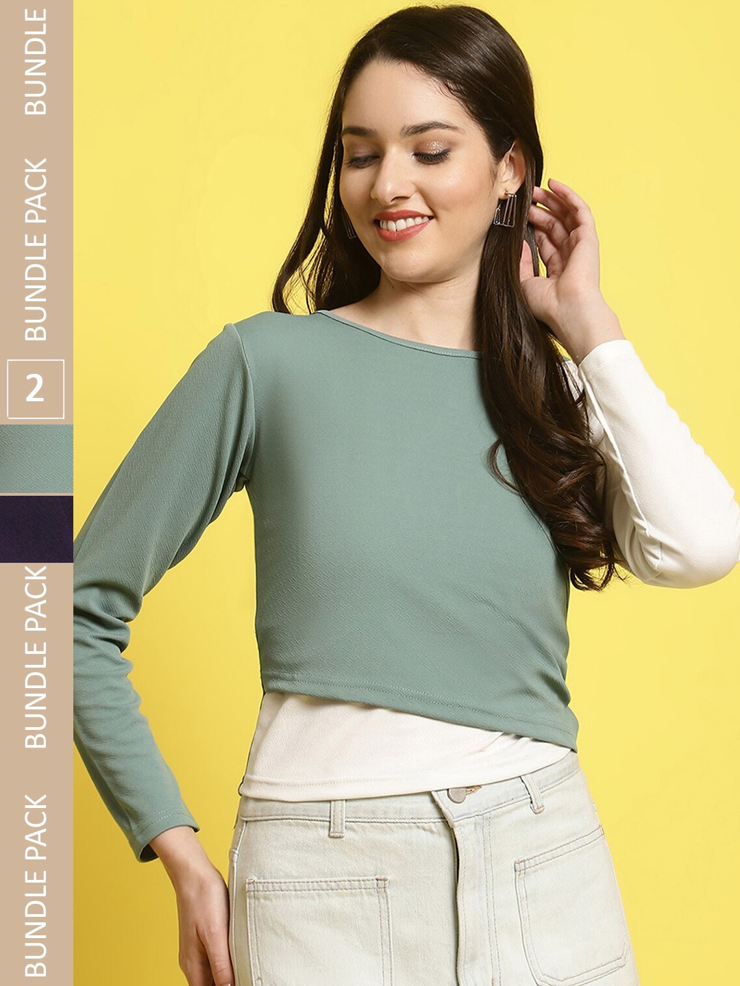 

Fabflee Pack Of 2 Regular Top, Green