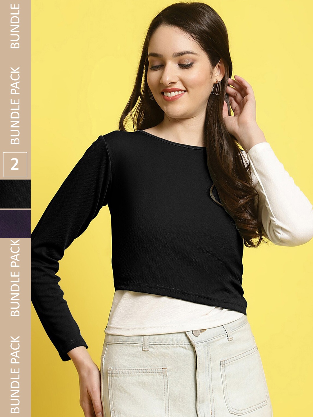 

Fabflee Pack Of 2 Puff Sleeves Top, Black