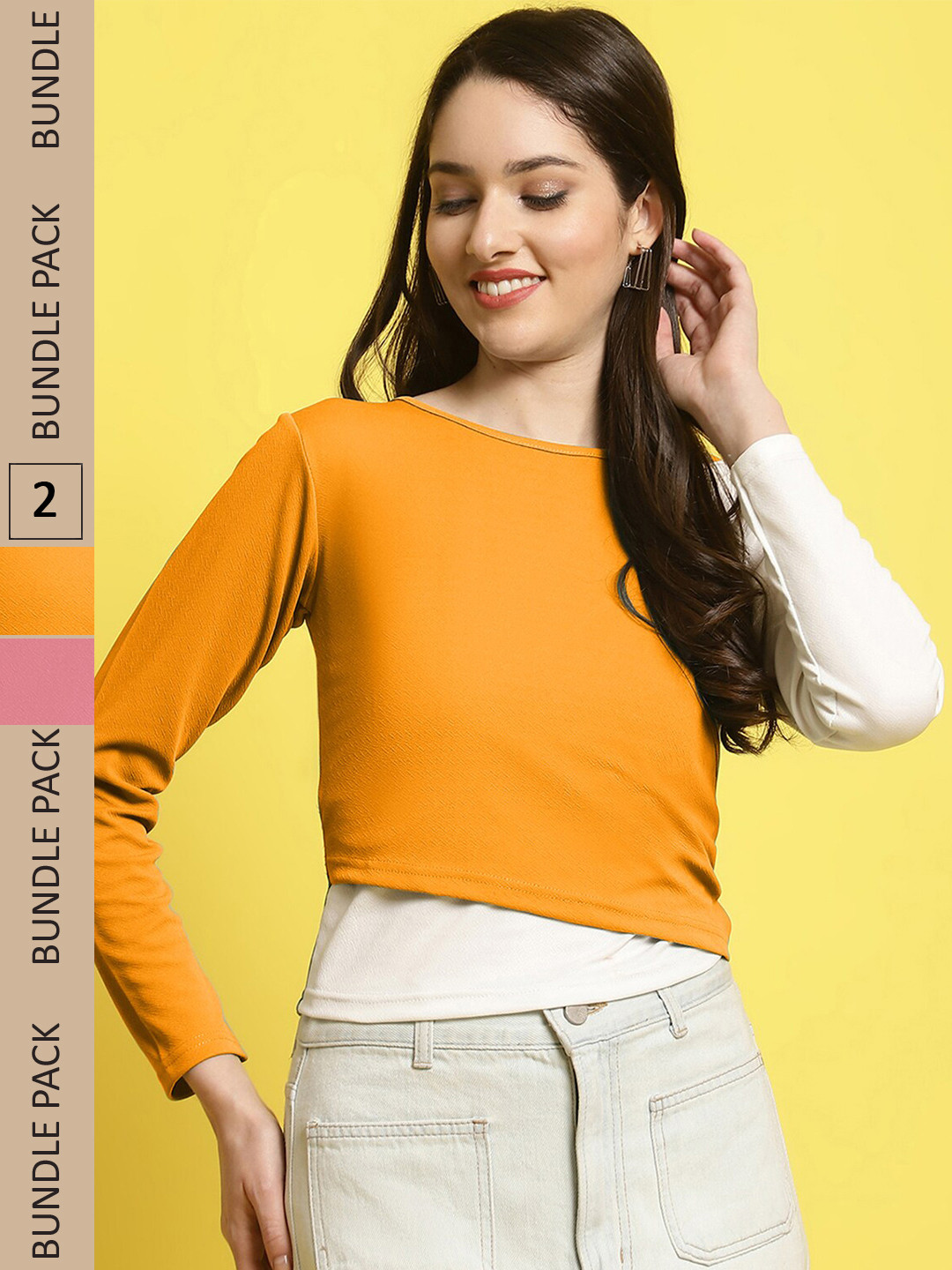 

Fabflee Pack Of 2 Round Neck Puff Sleeve Top, Rose
