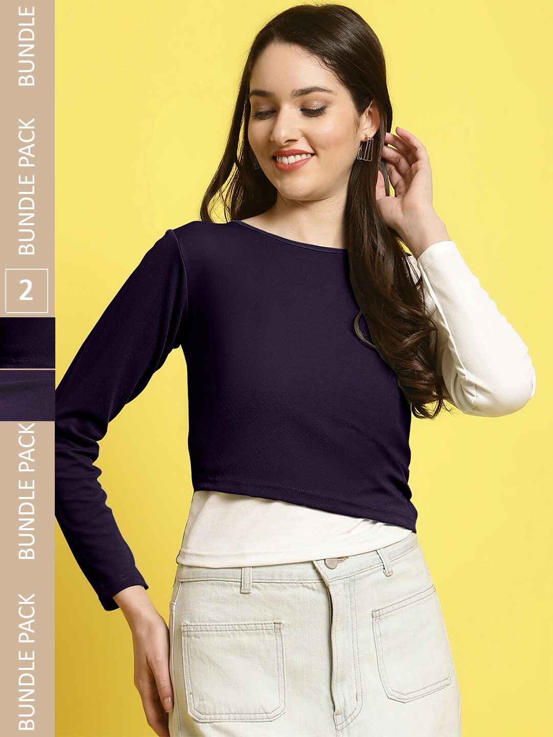 

Fabflee Pack of 2 Round Neck Top, Navy blue