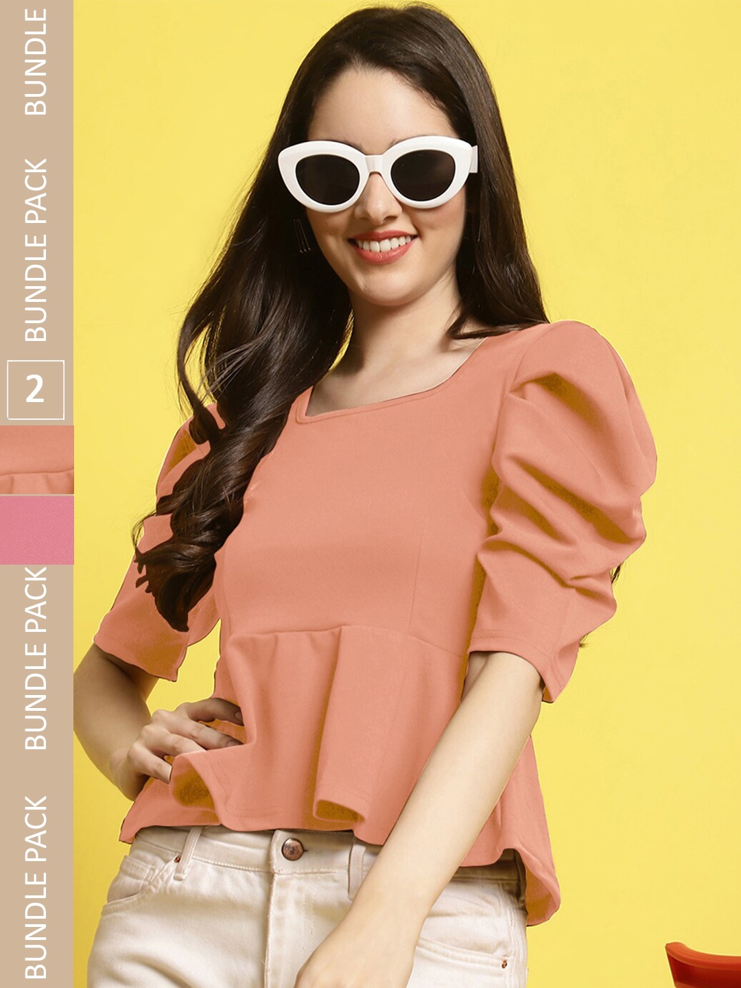 

Fabflee Pack Of 2 Gathered Top, Peach
