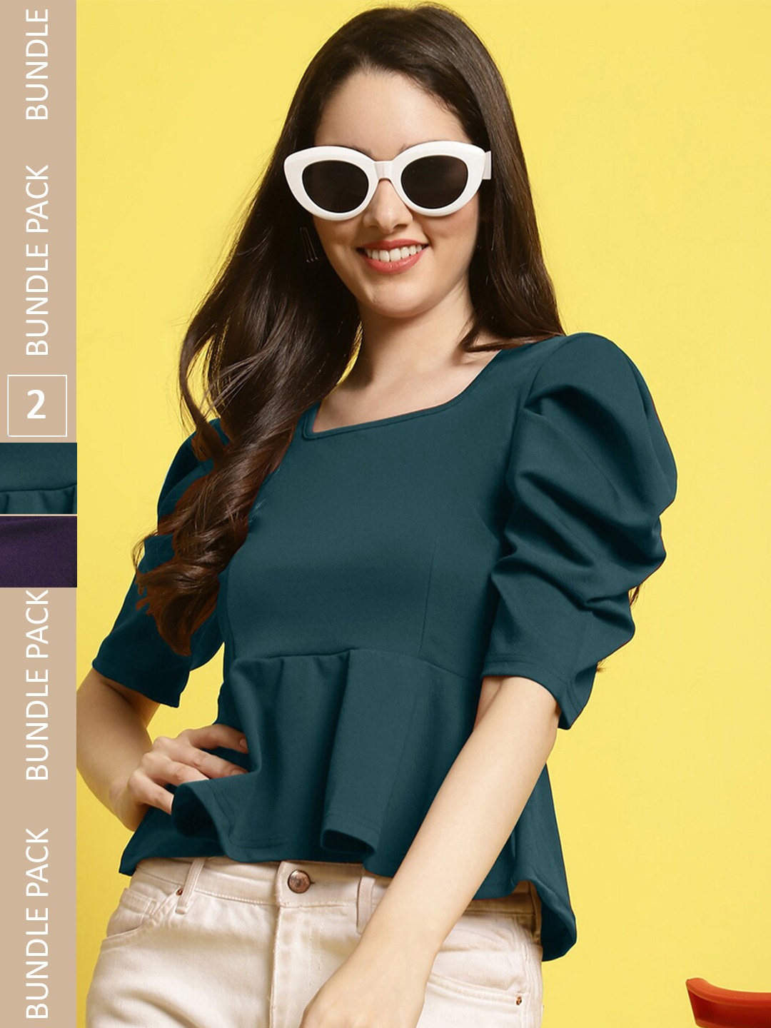 

Fabflee Pack Of 2 Gathered Top, Green