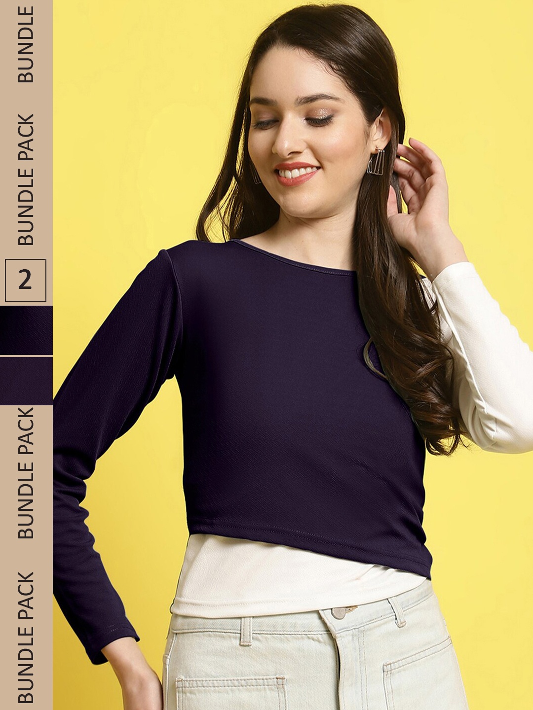 

Fabflee Pack of 2 Round Neck Top, Navy blue
