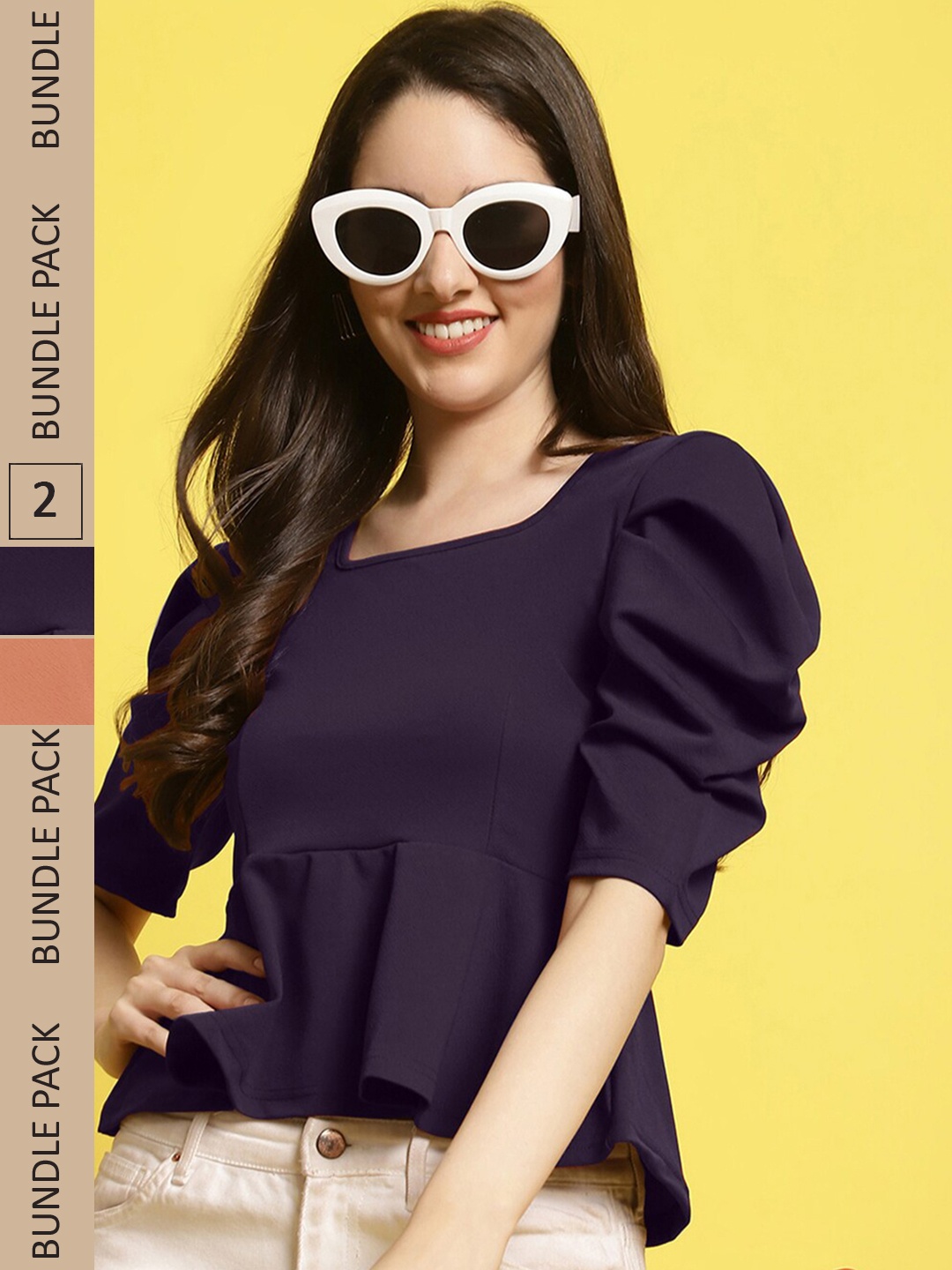 

Fabflee Pack Of 2 Regular Peplum Top, Purple