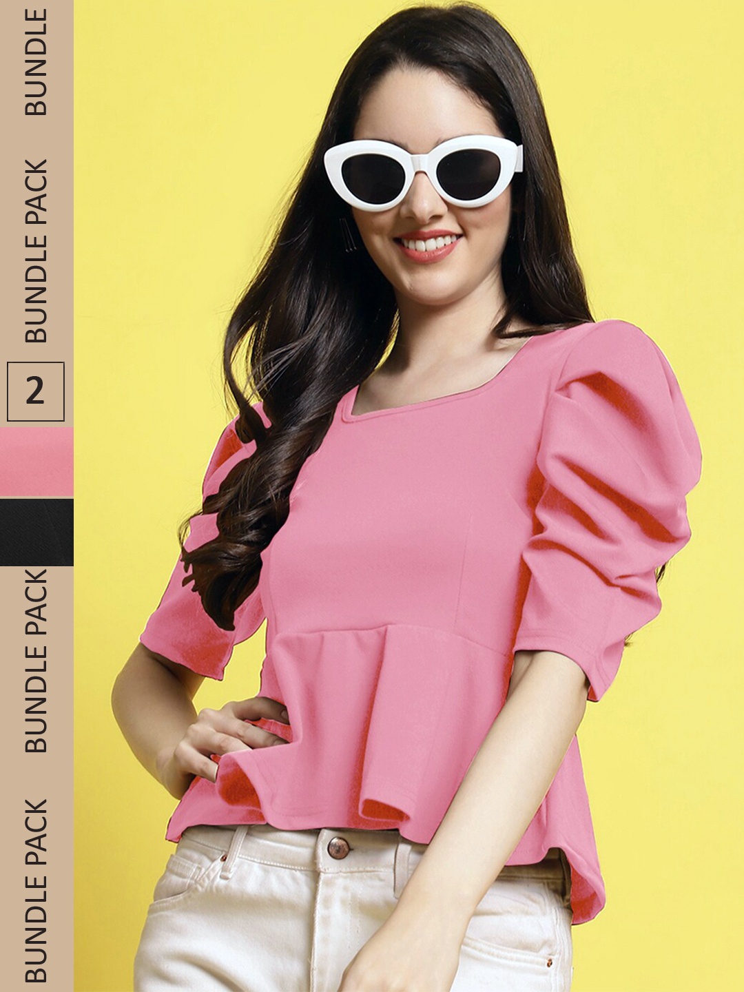 

Fabflee Pack Of 2 Regular Peplum Top, Pink