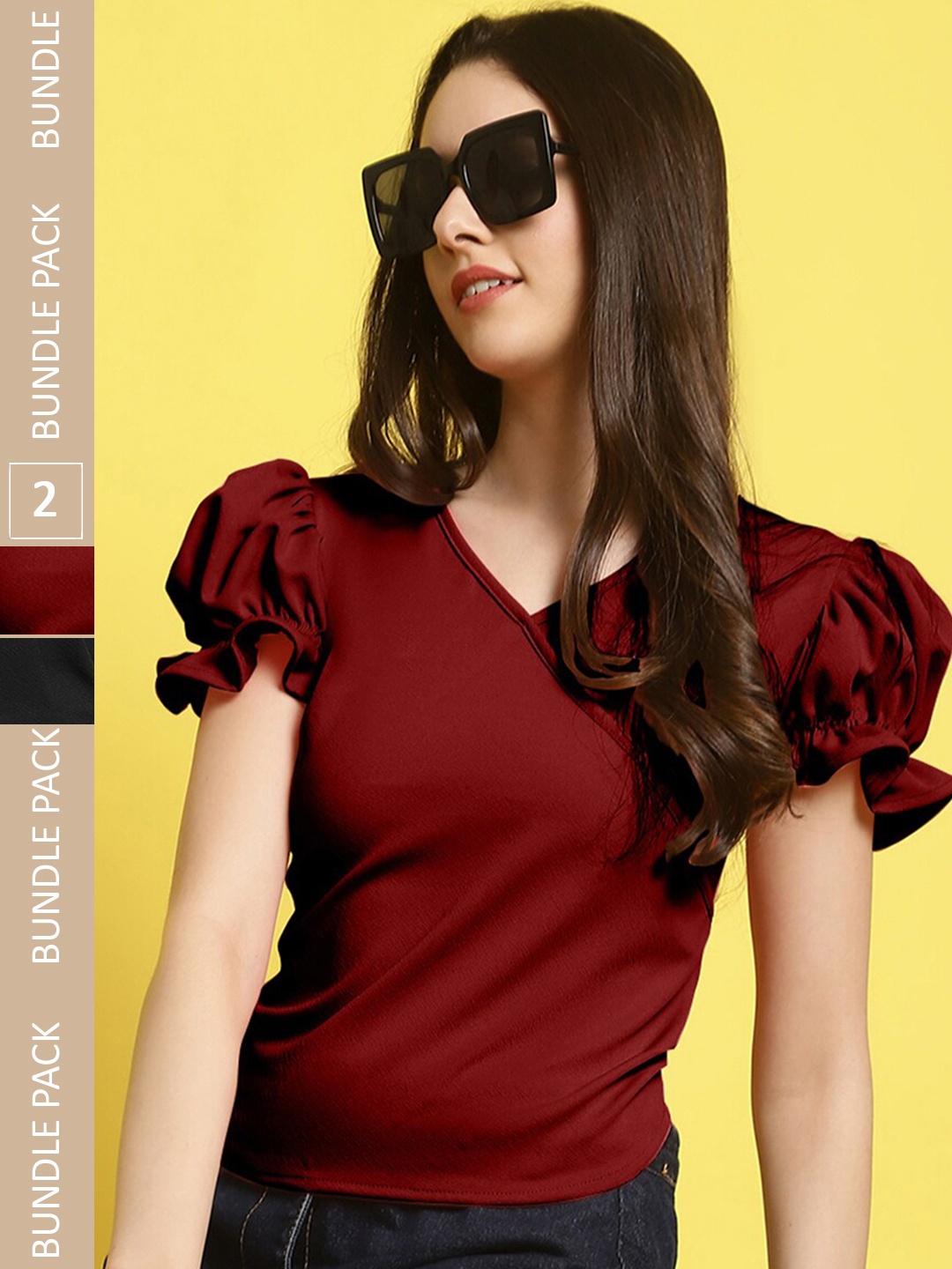 

Fabflee Pack Of 2 Peplum Top, Maroon