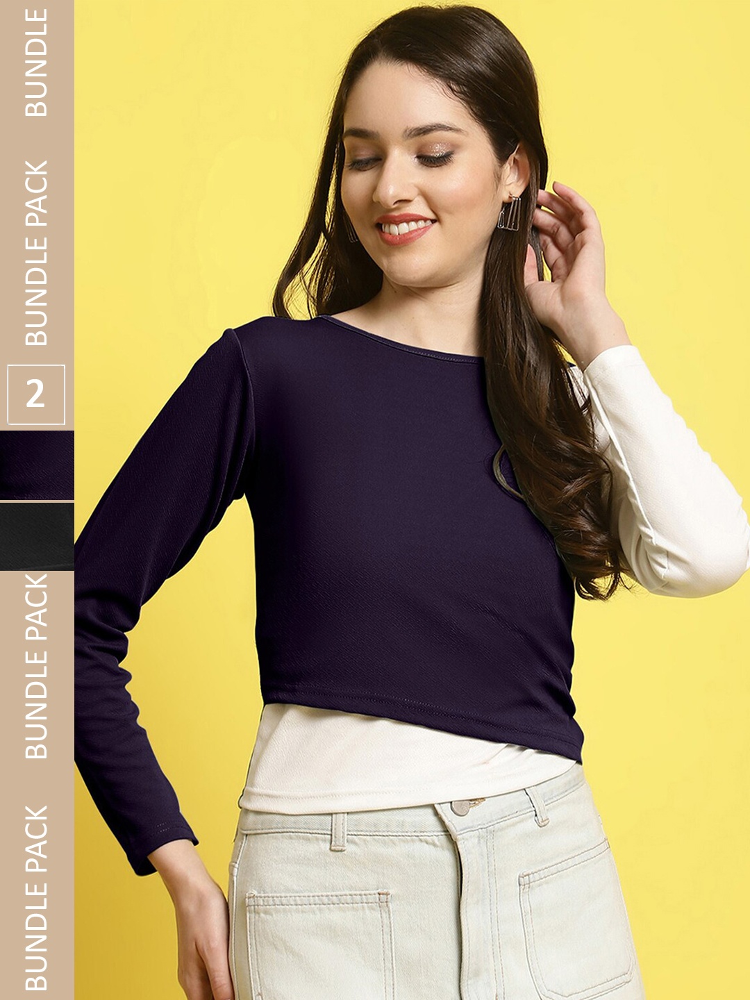 

Fabflee Pack Of 2 Round Neck Regular Top, Purple
