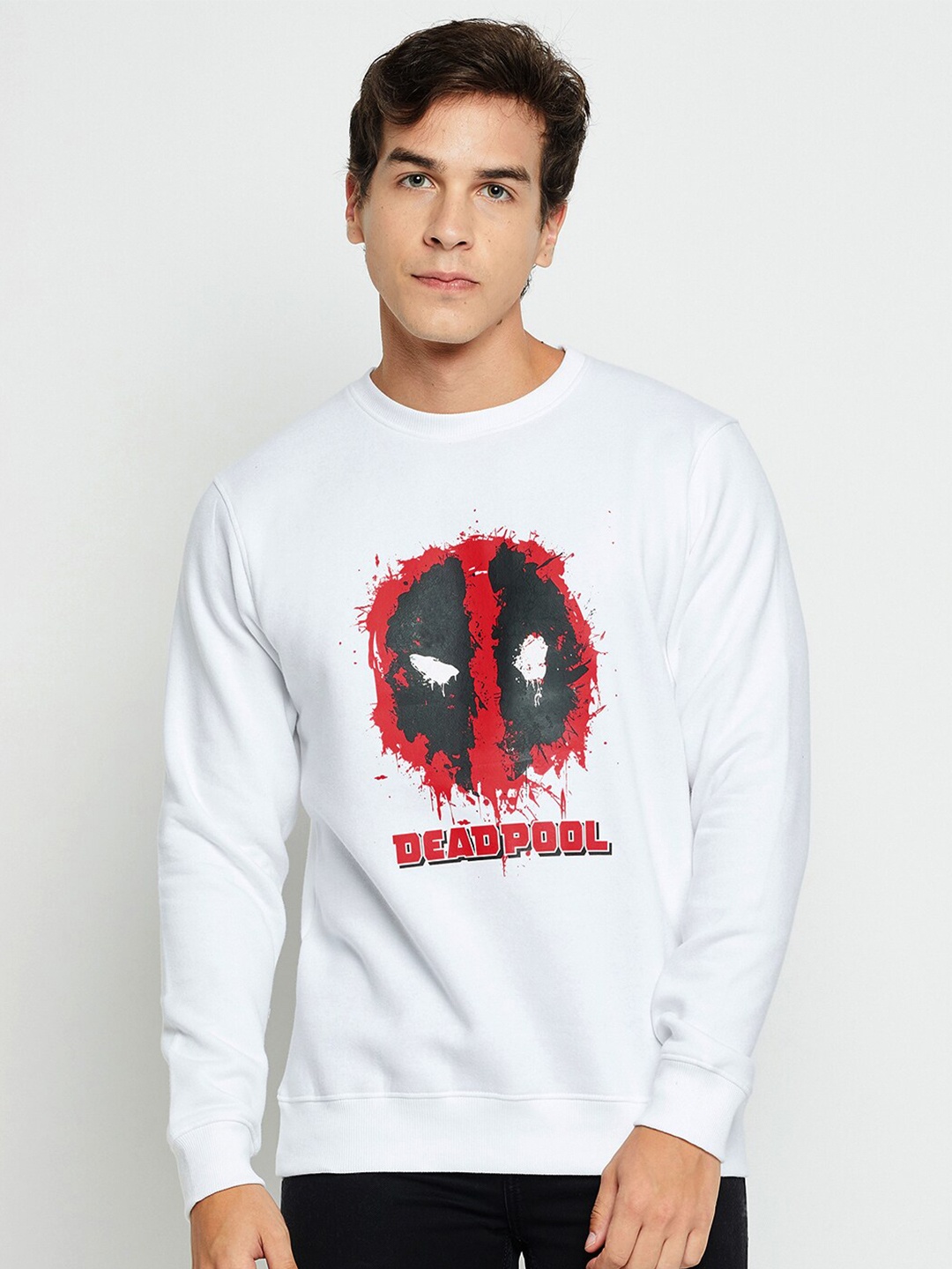 

Wear Your Mind Deadpool Graphic Printed Sweatshirt, White