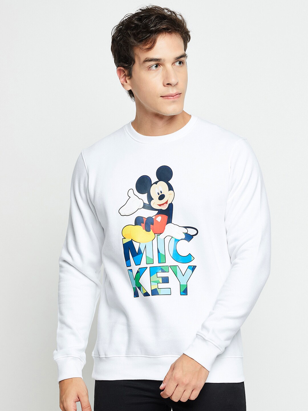 

Wear Your Mind Mickey Mouse Printed Pullover Sweatshirt, White