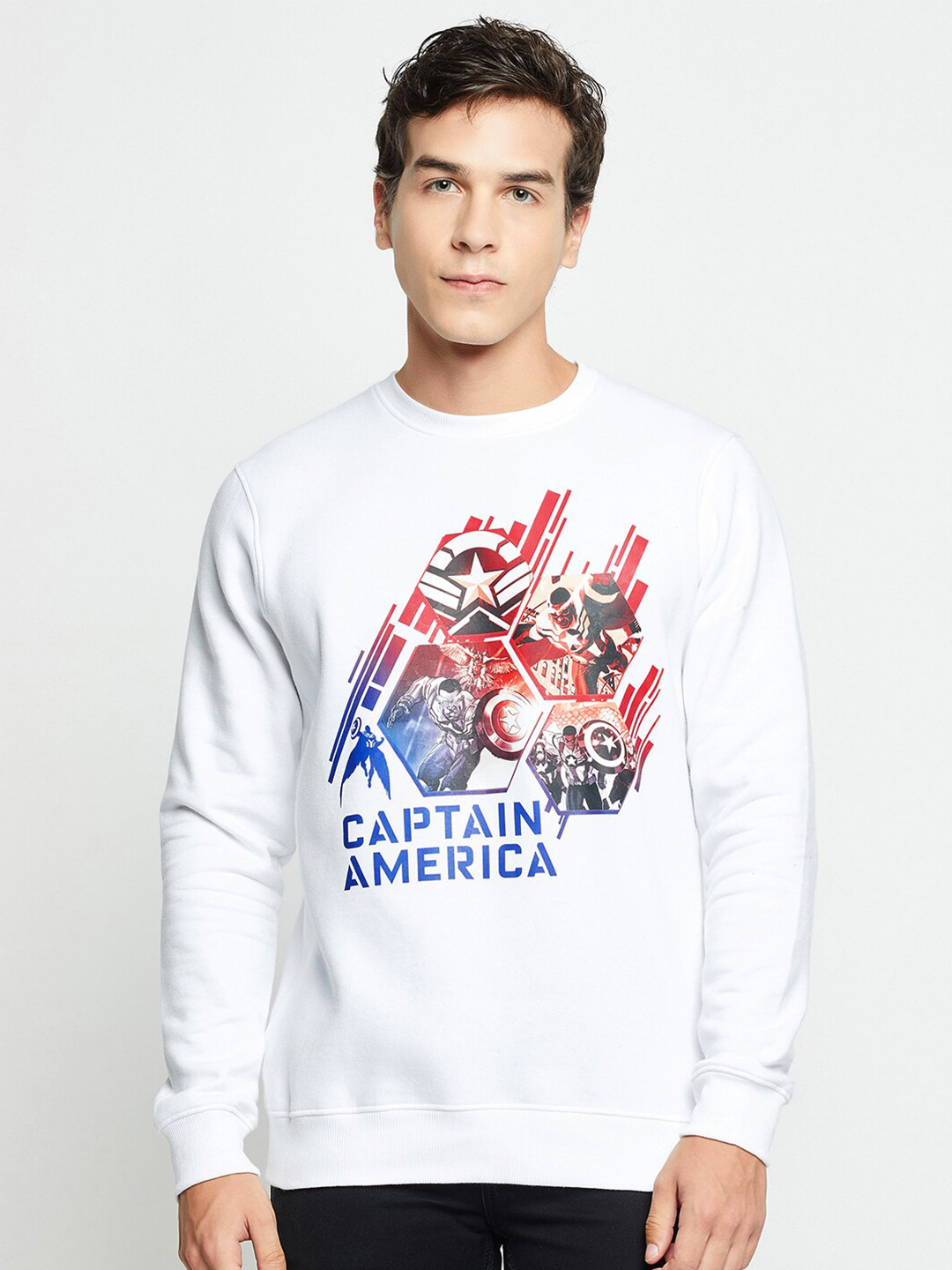 

Wear Your Mind Captain America Graphic Printed Sweatshirt, White