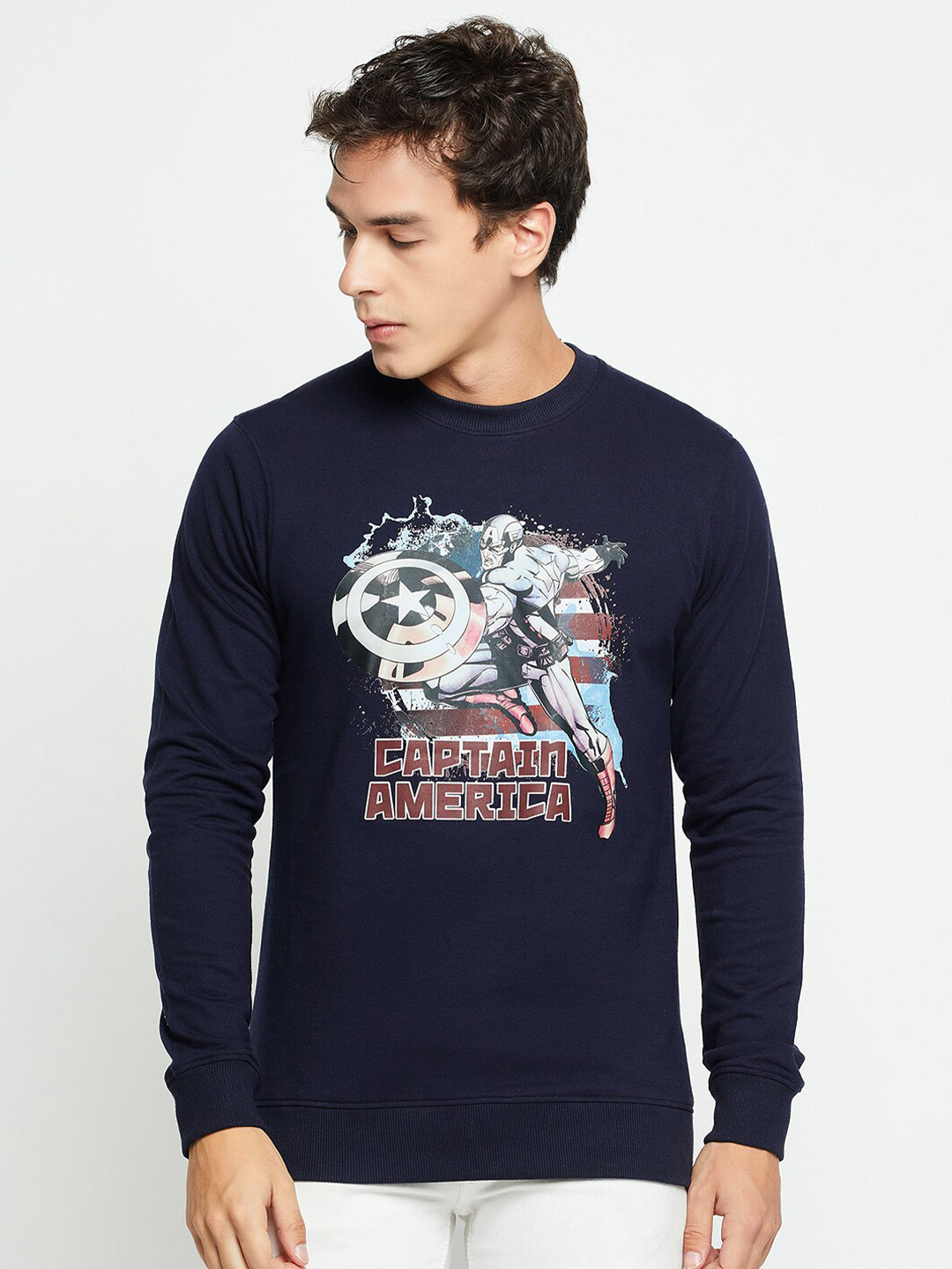 

Wear Your Mind Captain America Graphic Printed Sweatshirt, Navy blue