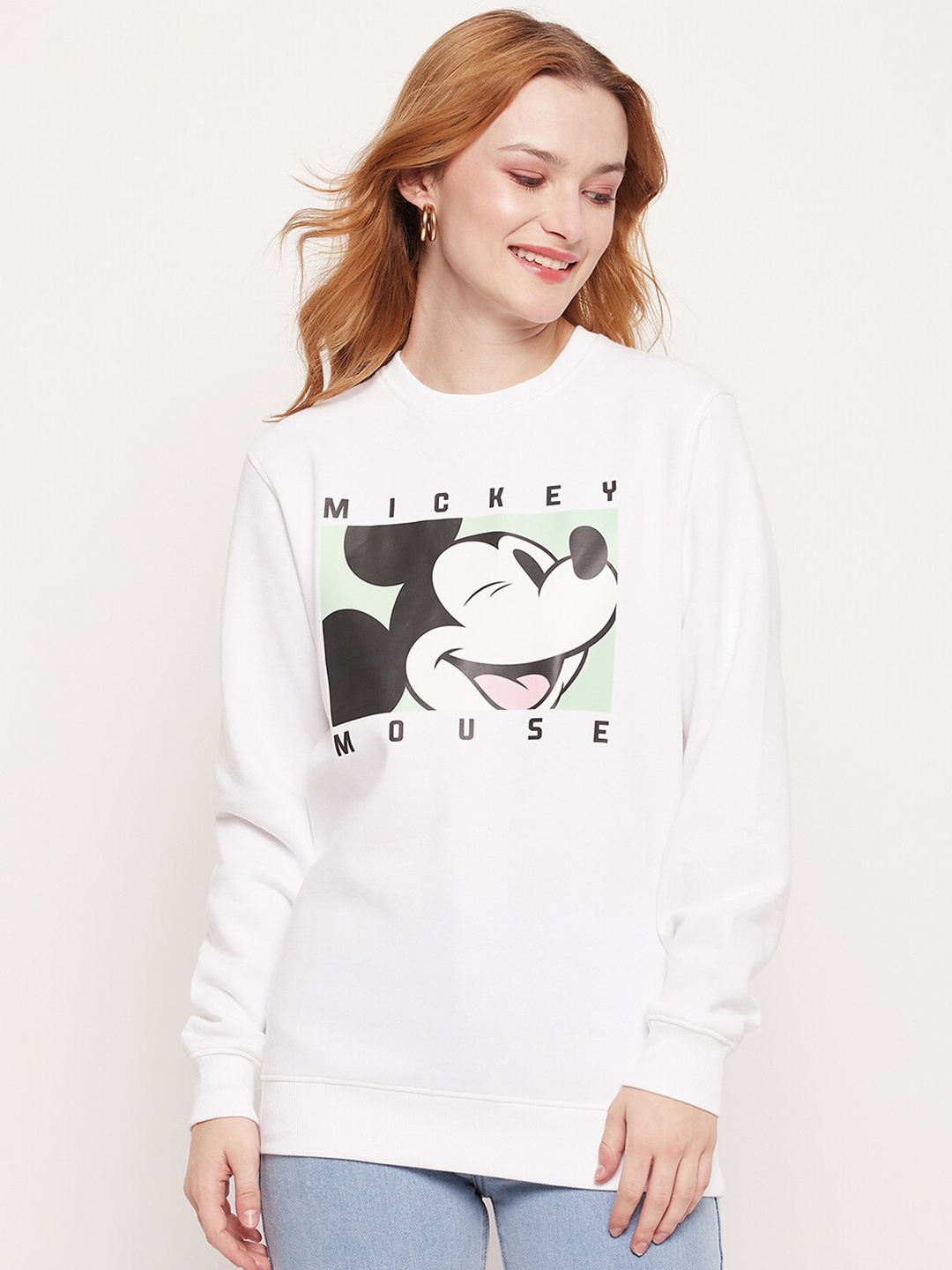 

Wear Your Mind Mickey Mouse Graphic Printed Sweatshirt, White