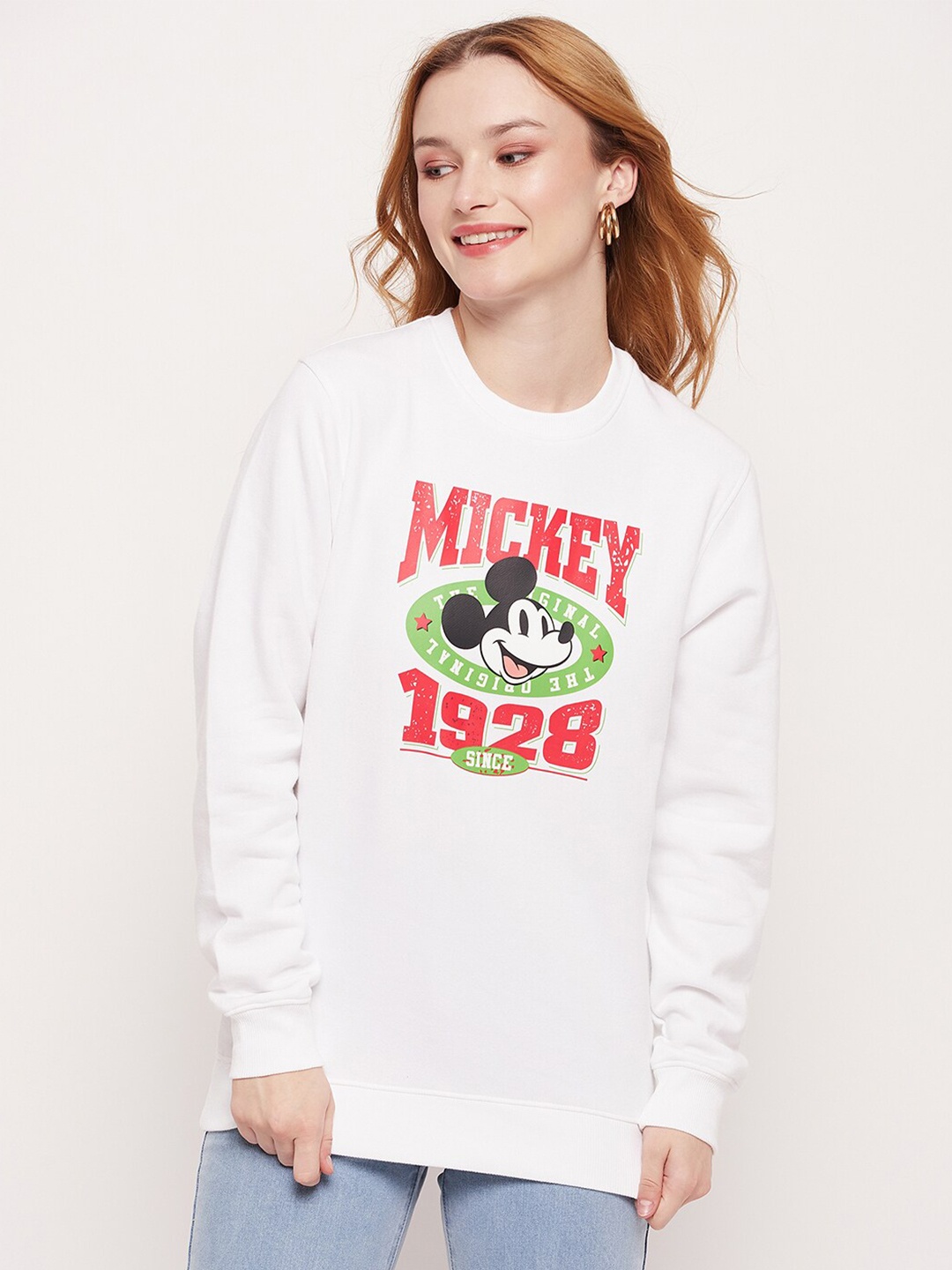 

Wear Your Mind Mickey Mouse Graphic Printed Sweatshirt, White