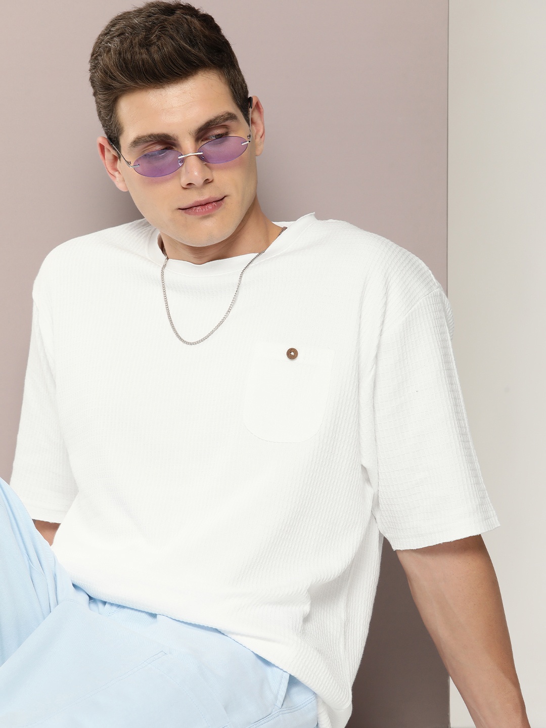 

DILLINGER Men Self Design Oversized T-shirt, White