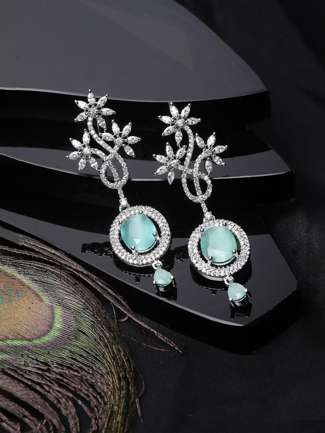 

ZENEME Rhodium-Plated Contemporary Drop Earrings, White