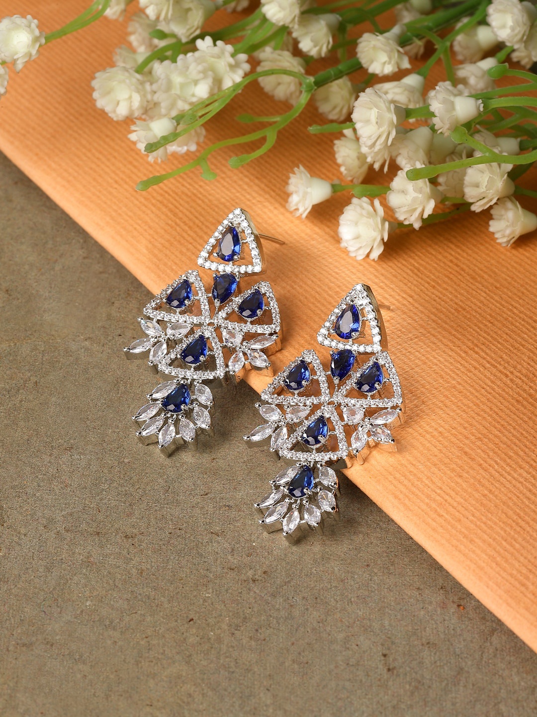 

ZENEME Rhodium-Plated Triangular Drop Earrings, Silver