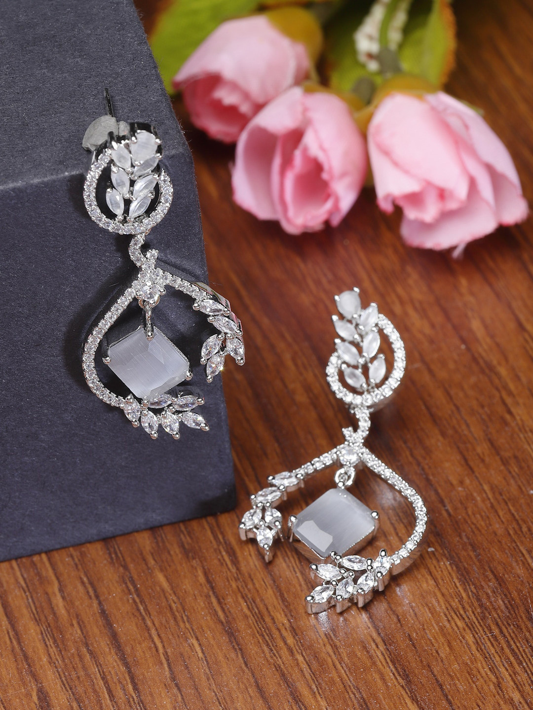 

ZENEME Rhodium-Plated Contemporary Drop Earrings, Silver