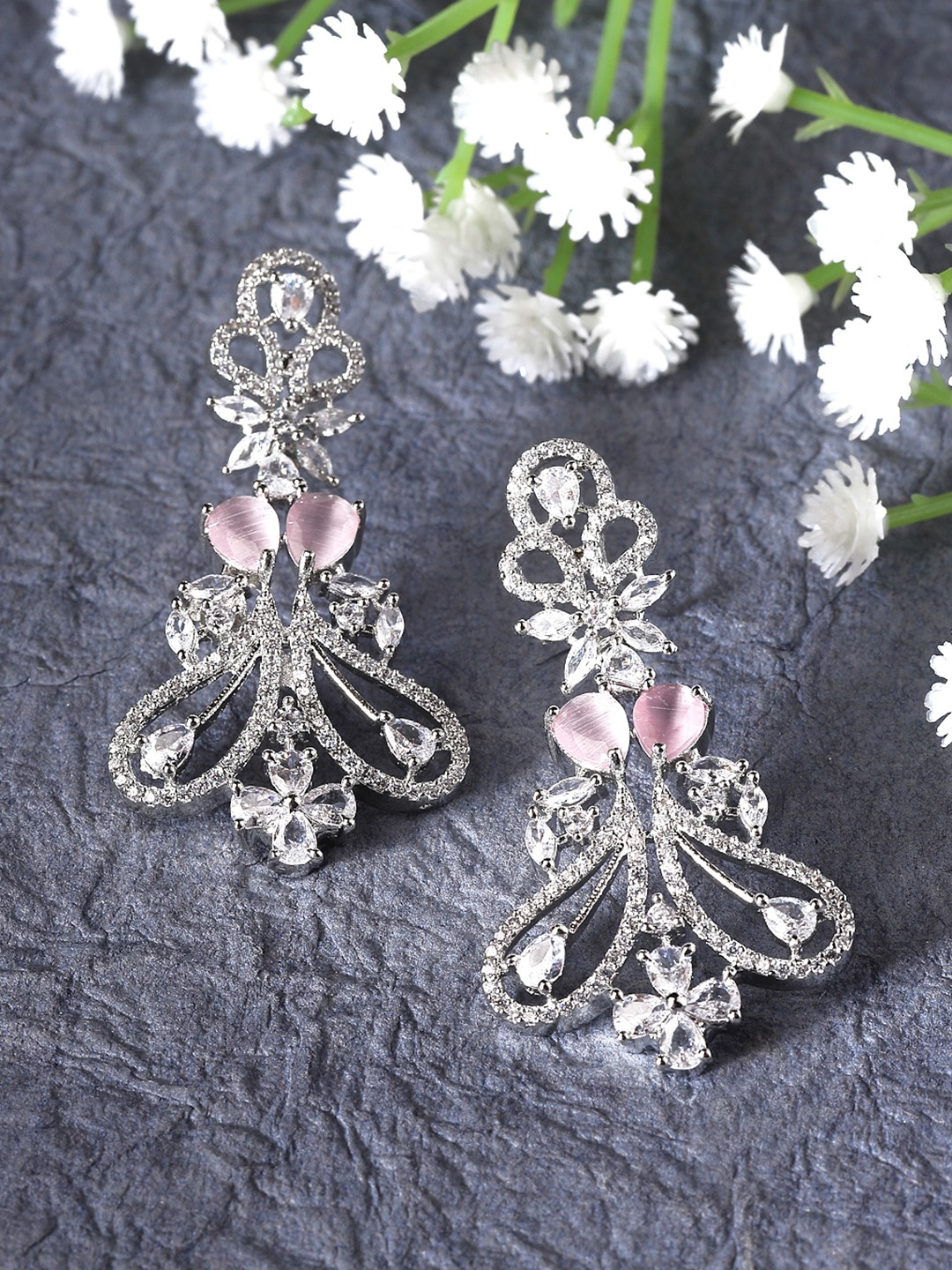 

ZENEME Rhodium-Plated Paisley Shaped Drop Earrings, Silver