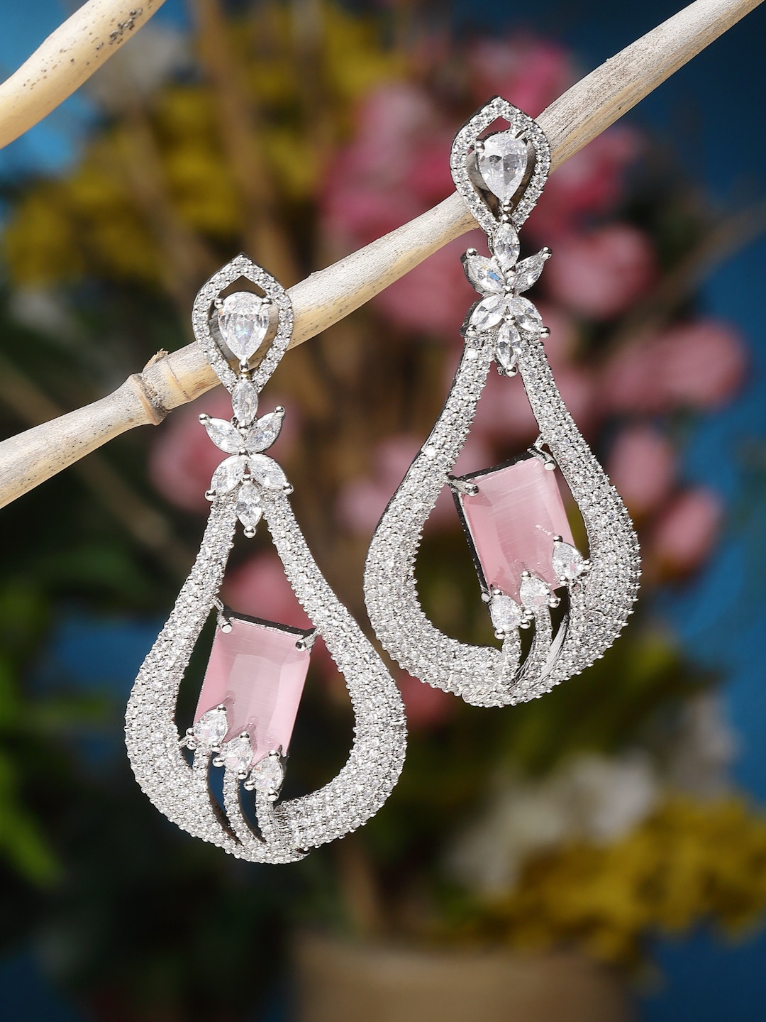 

ZENEME Rhodium-Plated Quirky Drop Earrings, White