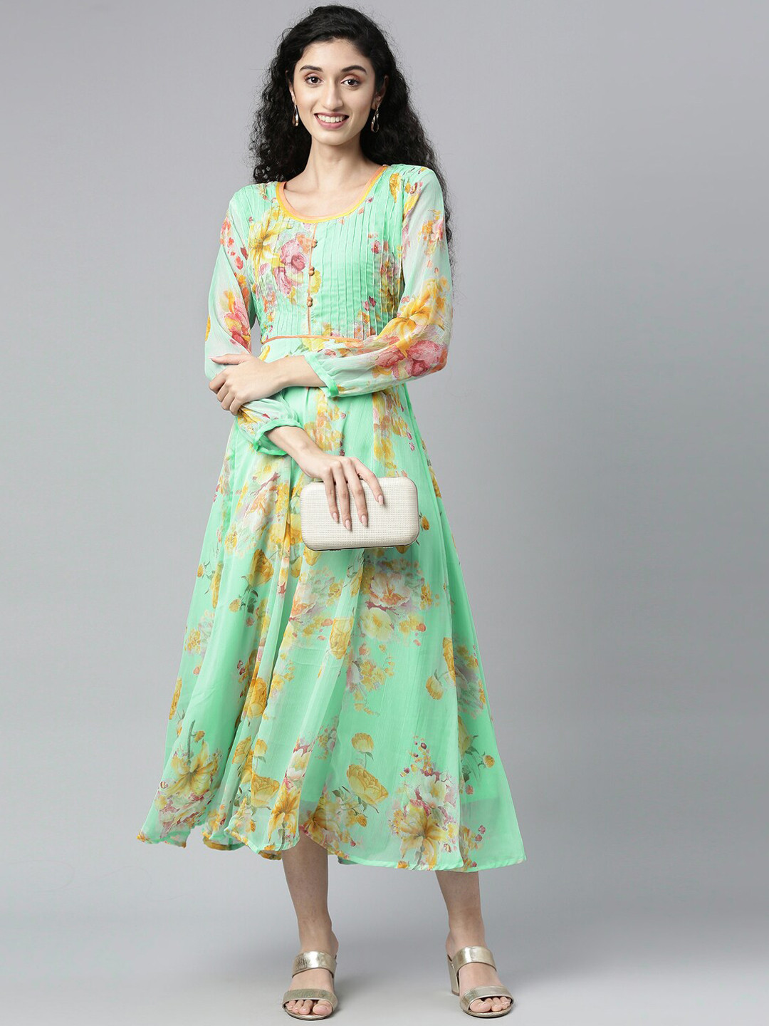 

Souchii Floral Printed Fit & Flare Midi Dress, Green