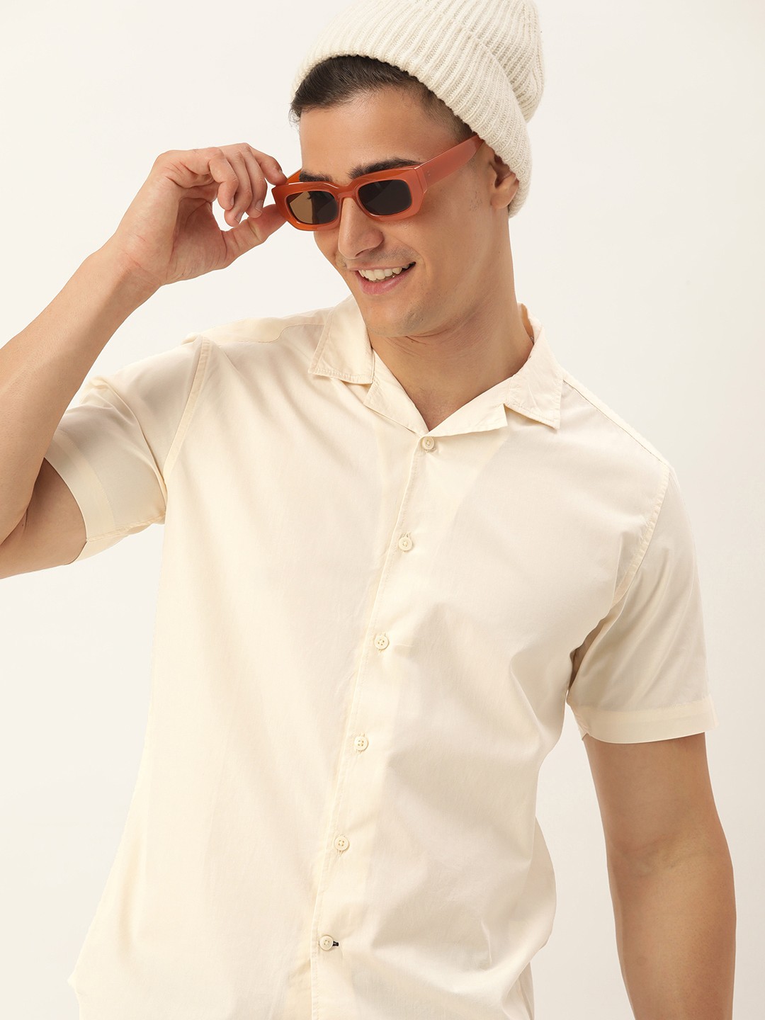 

Harvard Men Classic Slim Fit Cuban Collar Pure Cotton Casual Shirt, Cream