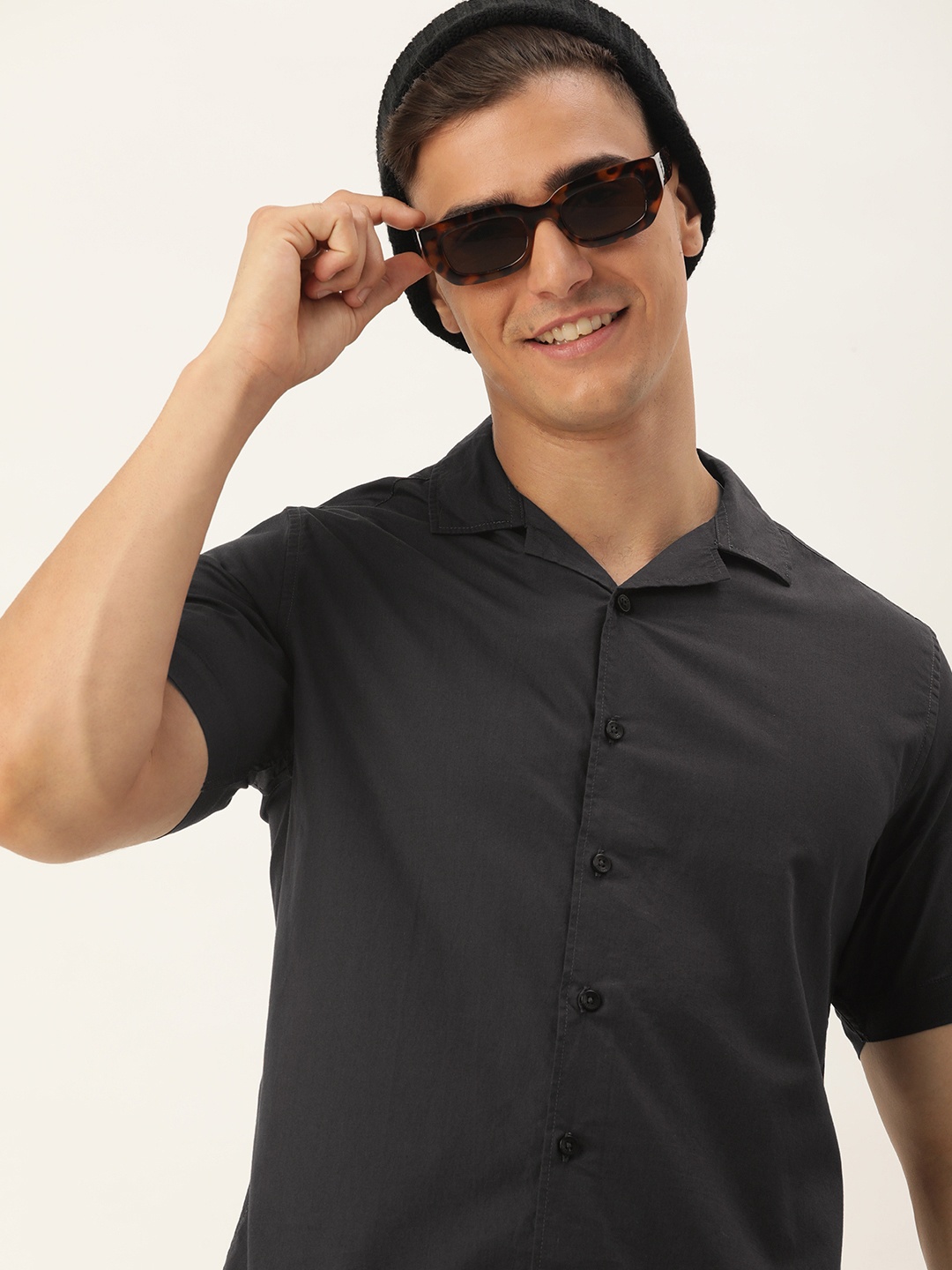 

Harvard Men Classic Slim Fit Cuban Collar Pure Cotton Casual Shirt, Black