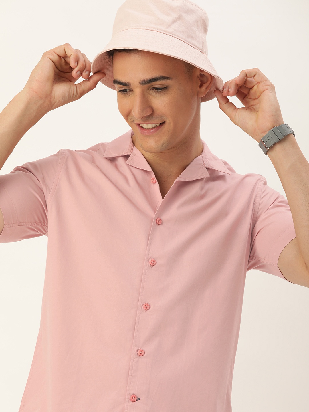 

Harvard Men Classic Slim Fit Cuban Collar Pure Cotton Casual Shirt, Pink