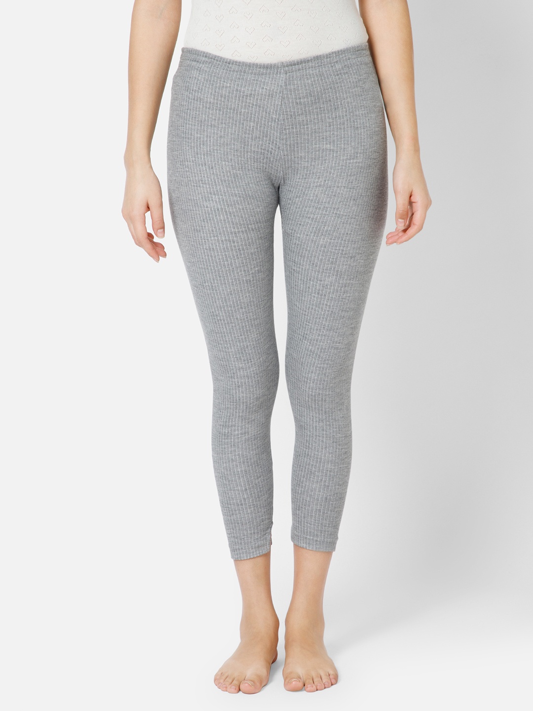 

BODYCARE INSIDER Women Ribbed Wool Thermal Bottoms, Grey melange