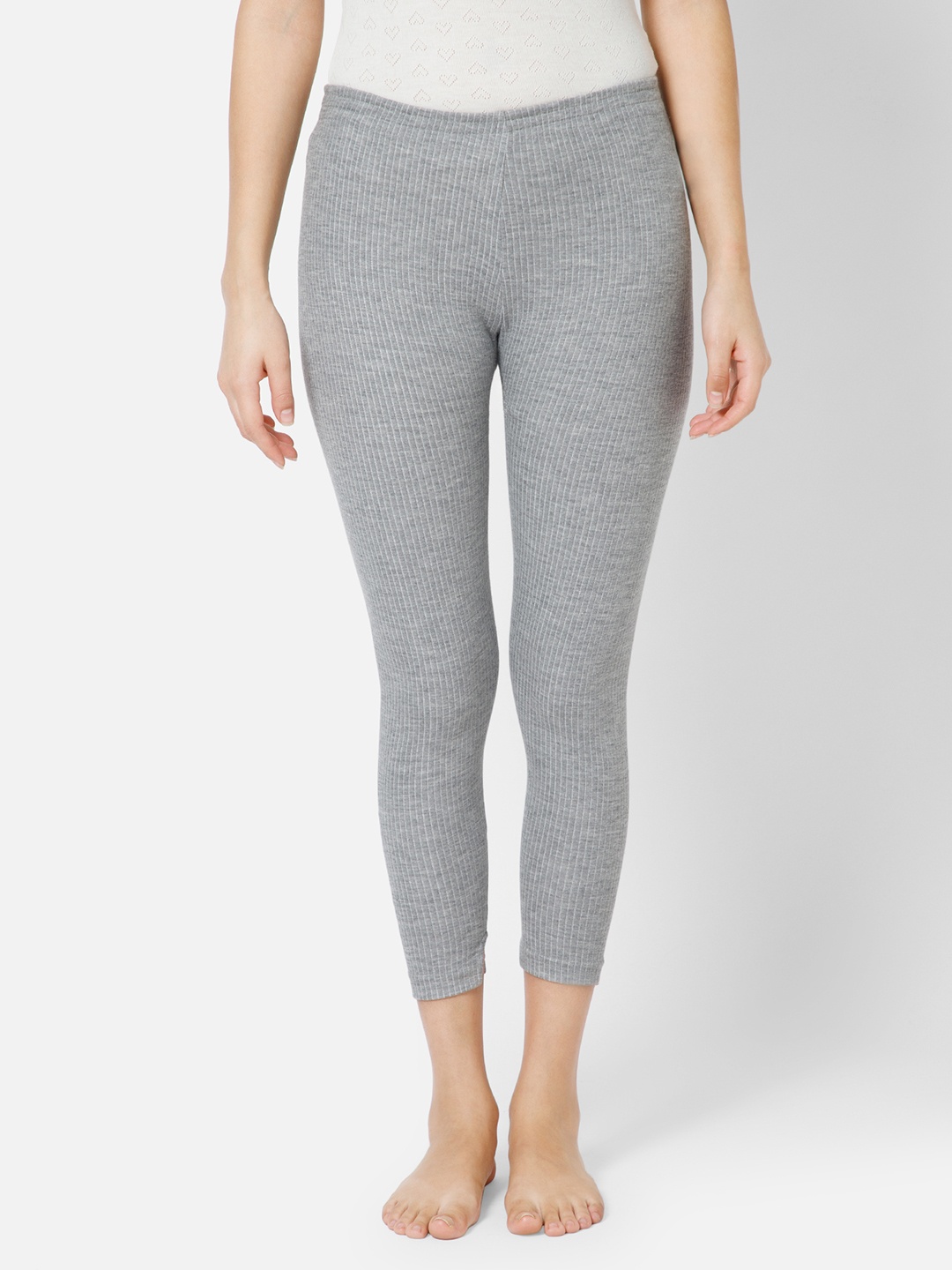

BODYCARE INSIDER Women Ribbed Woolen Thermal Bottoms, Grey melange
